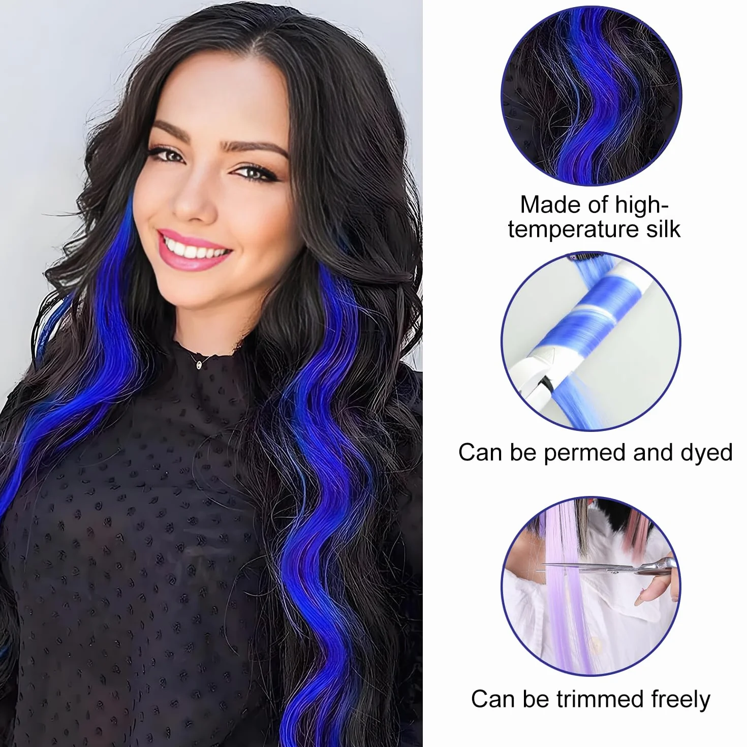 Extensiones de Clip de Pelo 22 Pulgadas 10 Piezas Azul para Mujeres Cosplay