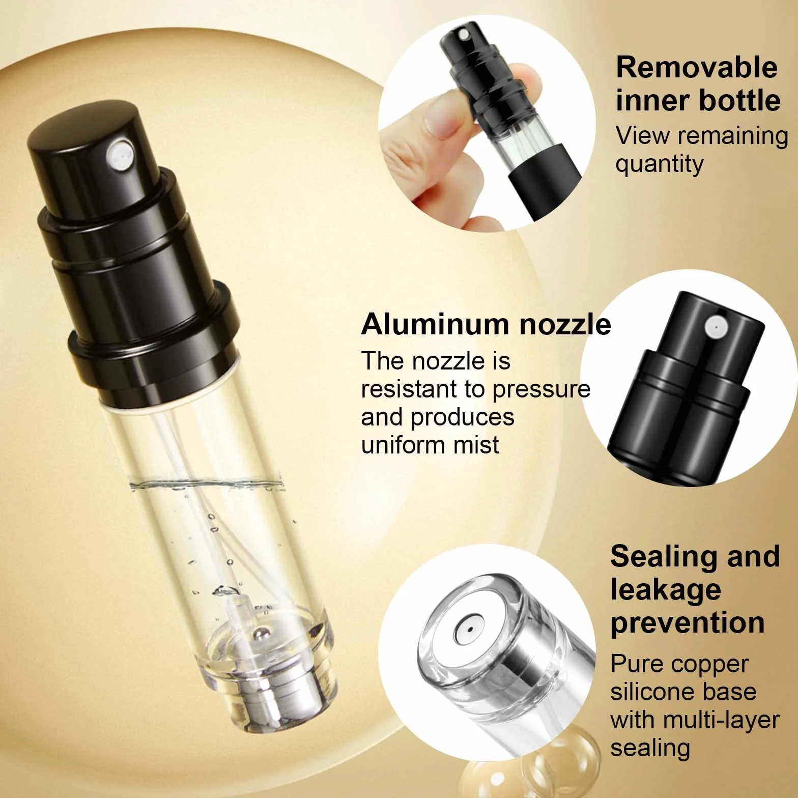Colexy Atomizador Perfume Recargable 5ML Spray Portátil Mini Botella Viaje Champán