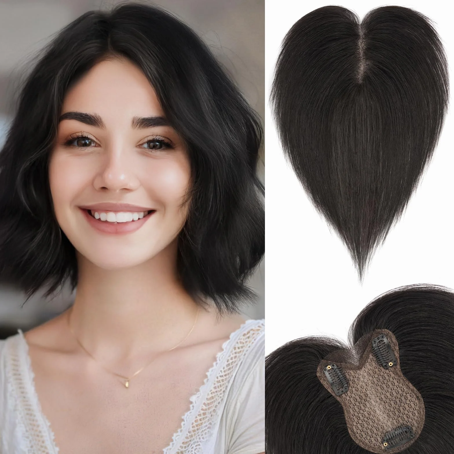 Extensiones de cabello humano real de doble capa cosida a mano de 360°, cobertura 3D con clip, añade volumen, 8 x 11 pulgadas, color negro natural, 21 g