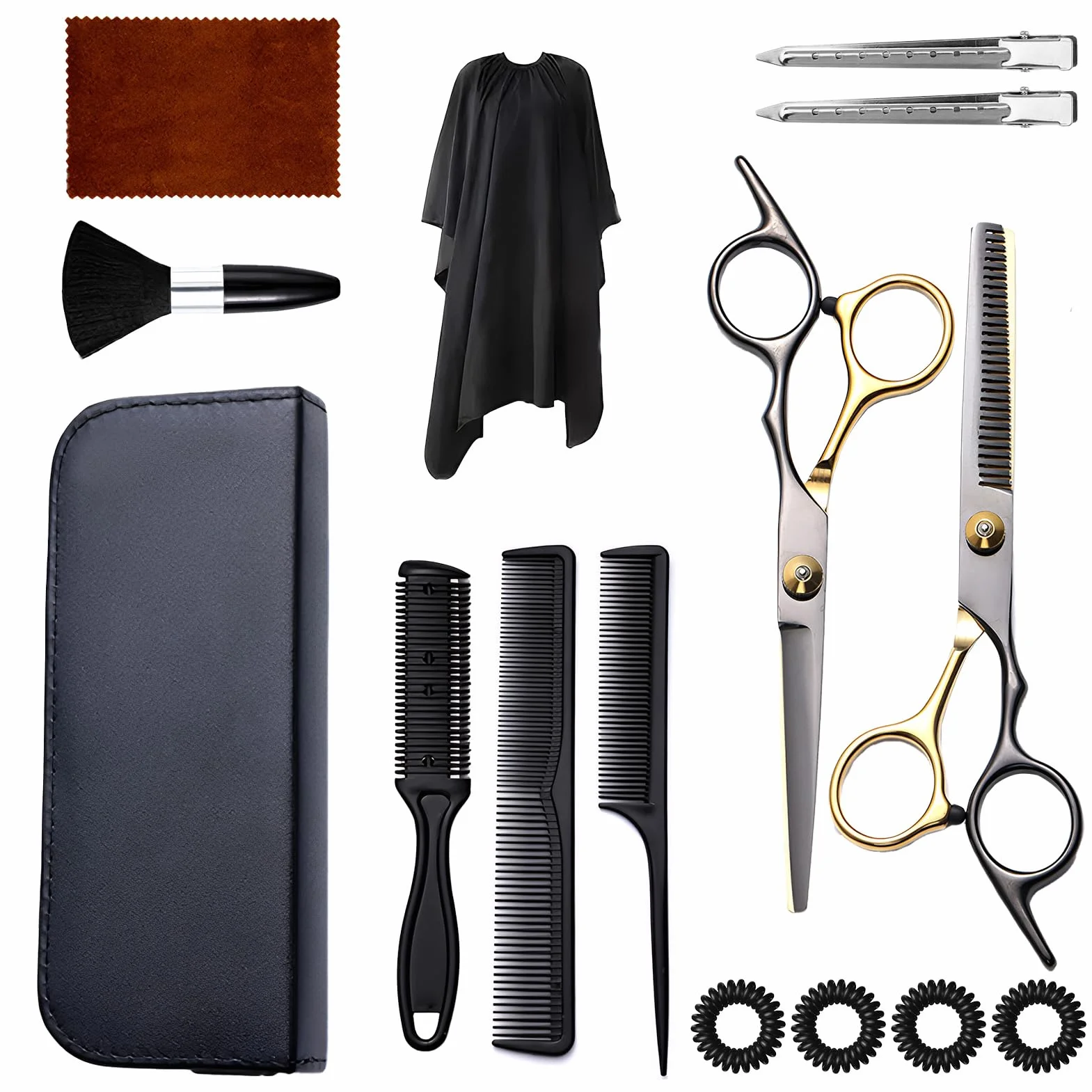 Profesional Kit Tijeras Peluqueria Canina 15 Piezas Acero Inoxidable Oro Negro