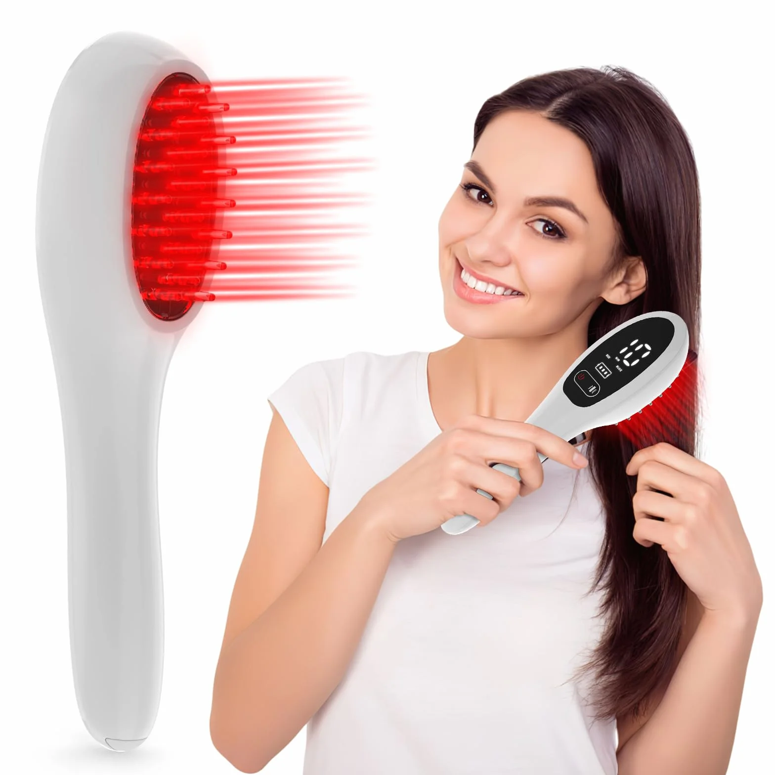 Peinado de crecimiento del cabello láser, tratamiento de crecimiento del cabello rojo y brillante para hombres y mujeres, crecimiento del cabello con masajeador eléctrico del cuero cabelludo