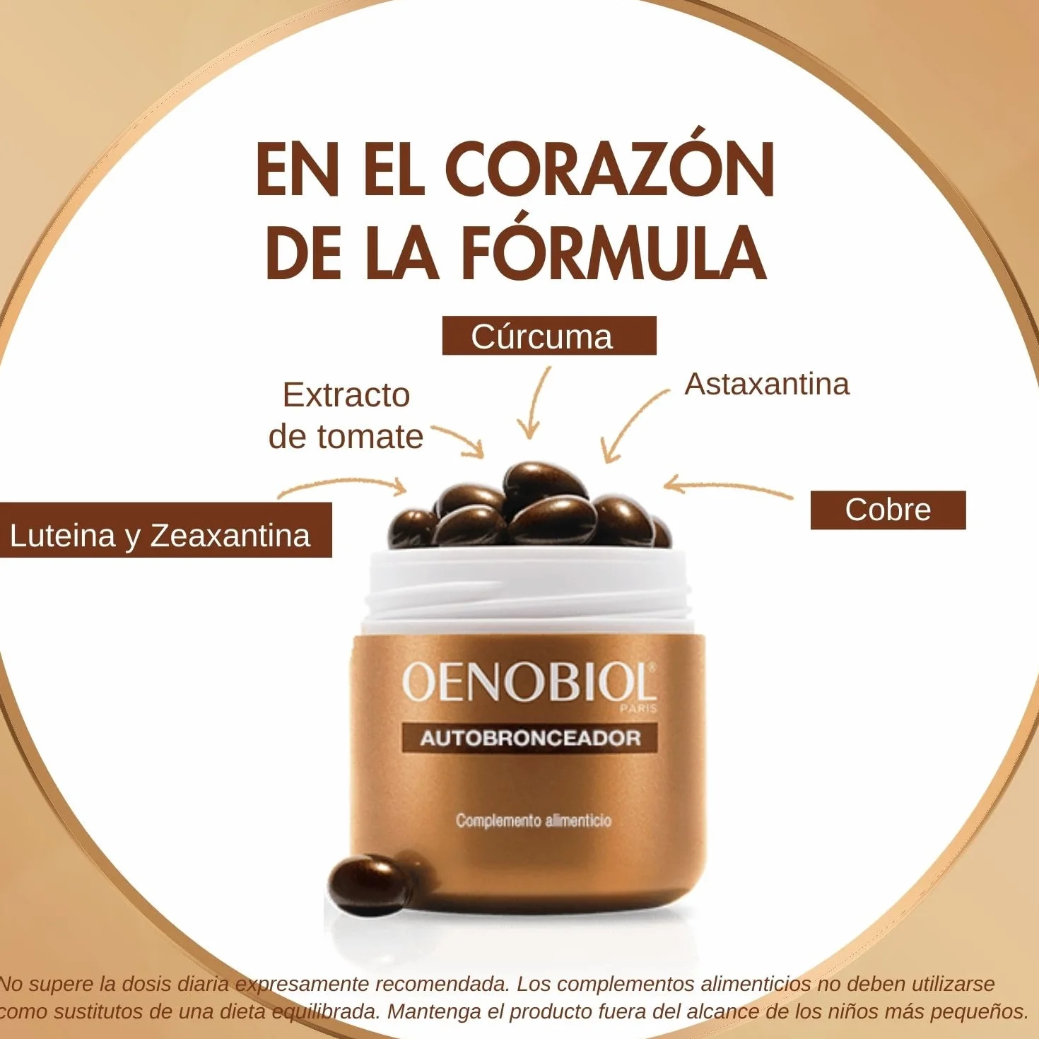 Oenobiol Autobronceador Triplo - Bronceador facial y corporal sin sol - Complemento alimenticio con cúrcuma, licopeno y luteína - 90 cápsulas
