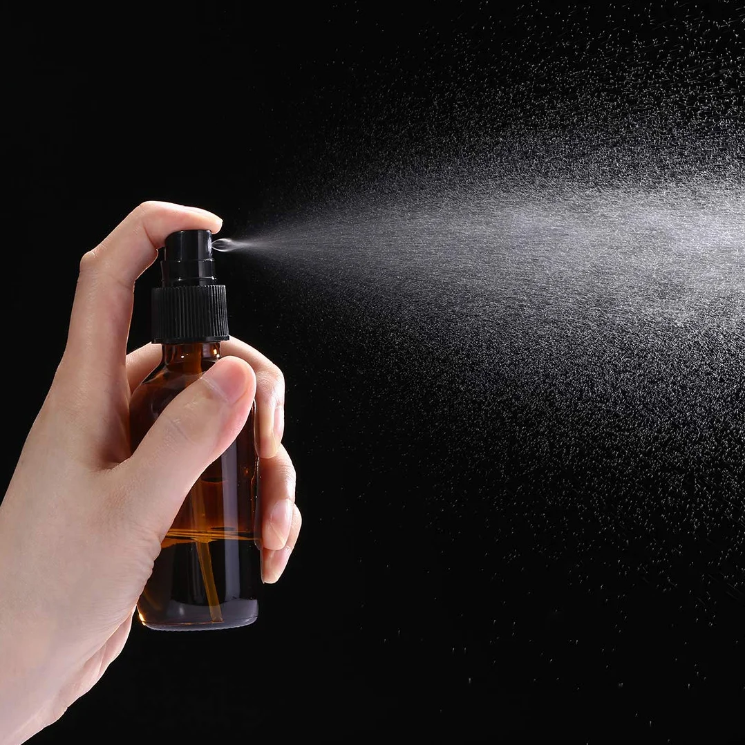 Botellas de spray de vidrio ámbar 60 ml para aceites esenciales, niebla fina recargables