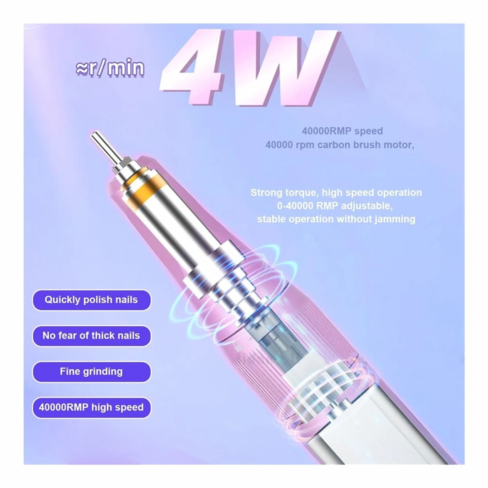 Lima Electrica Uñas, Taladro eléctrico for uñas, 40000 Rpm, portátil, profesional, recargable, estable, bajo ruido, taladros for uñas de aleación de aluminio(Pearl Gray)