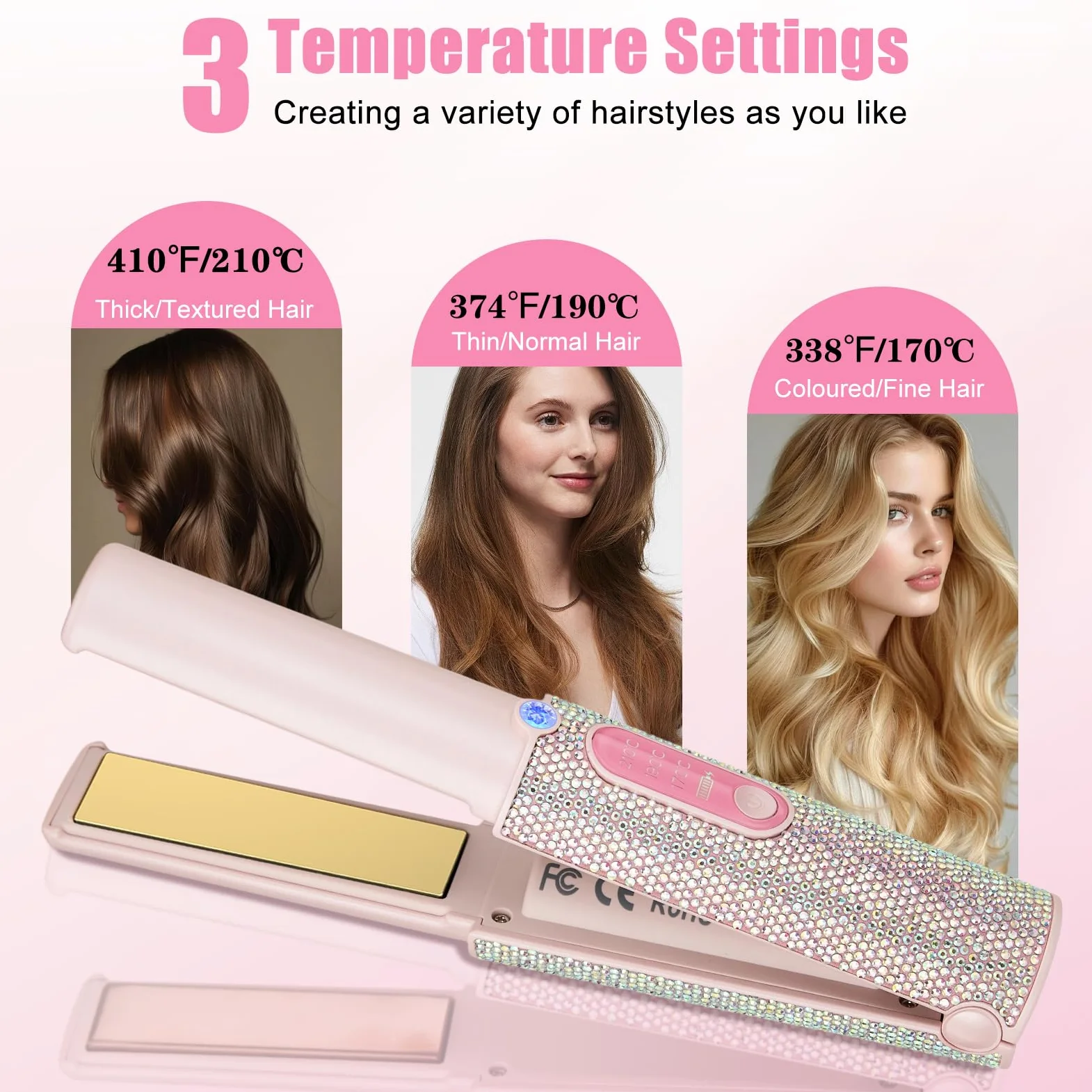 Plancha Pelo Inalambrica, Plancha de Pelo de Titanio y Rizador 2 en 1, Mini Plancha Pelo Viaje, 3 Temperaturas Ajustables, Calentamiento más Rápido Para Todo Tipo de, 5000 mAh, Versión Mejorada