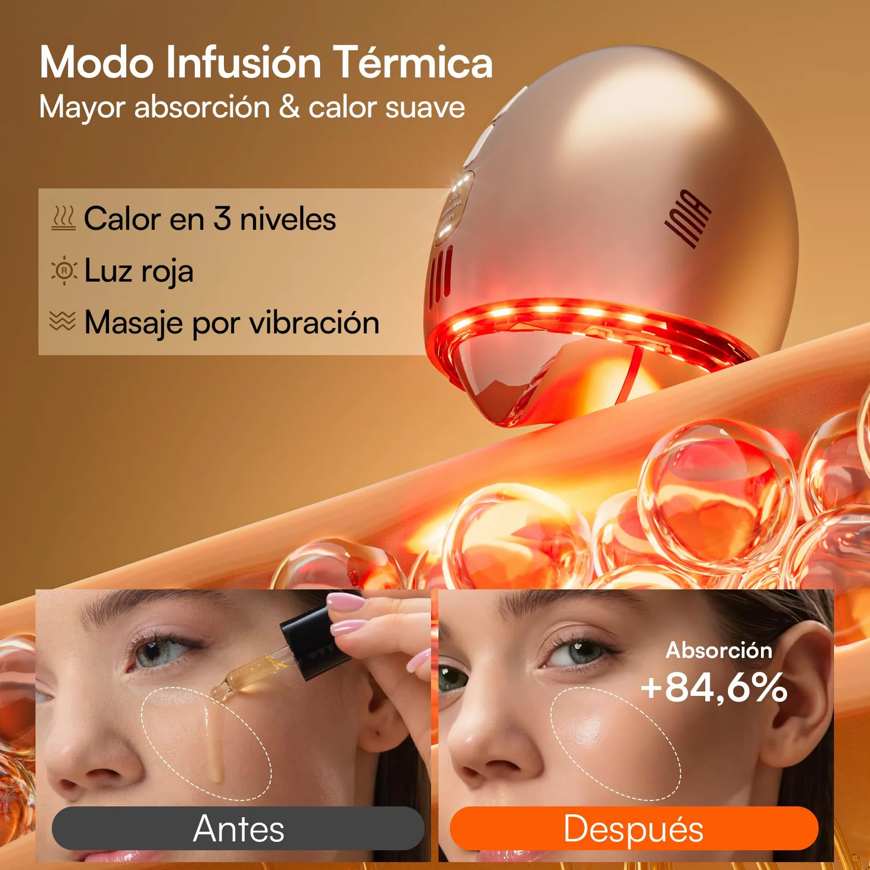INIA Masajeador facial 7 en 1 Gua Sha para cara y cuello, con terapia de luz roja, modo de calor y crioterapia para purificar y tonificar