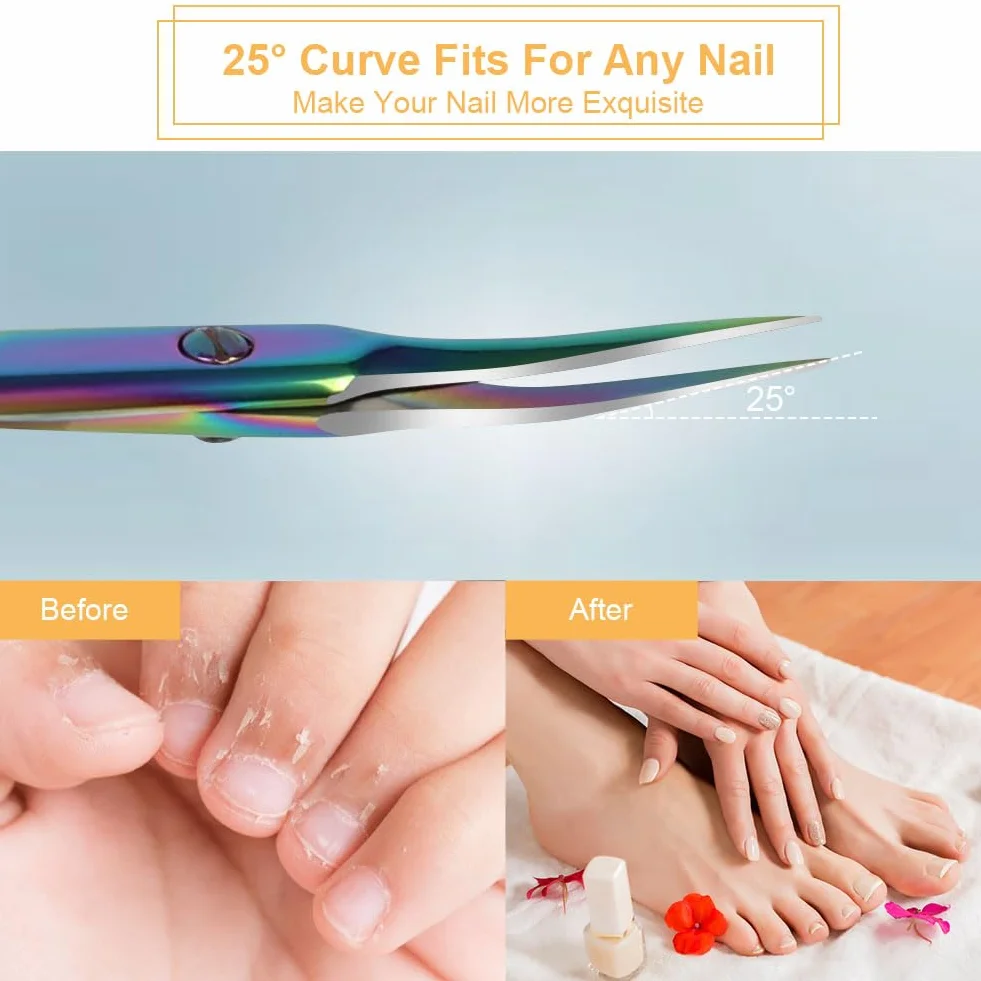 Beugo Tijeras Profesionales para Uñas, Inoxidable Curvas para Cutículas, B-Color Titanio