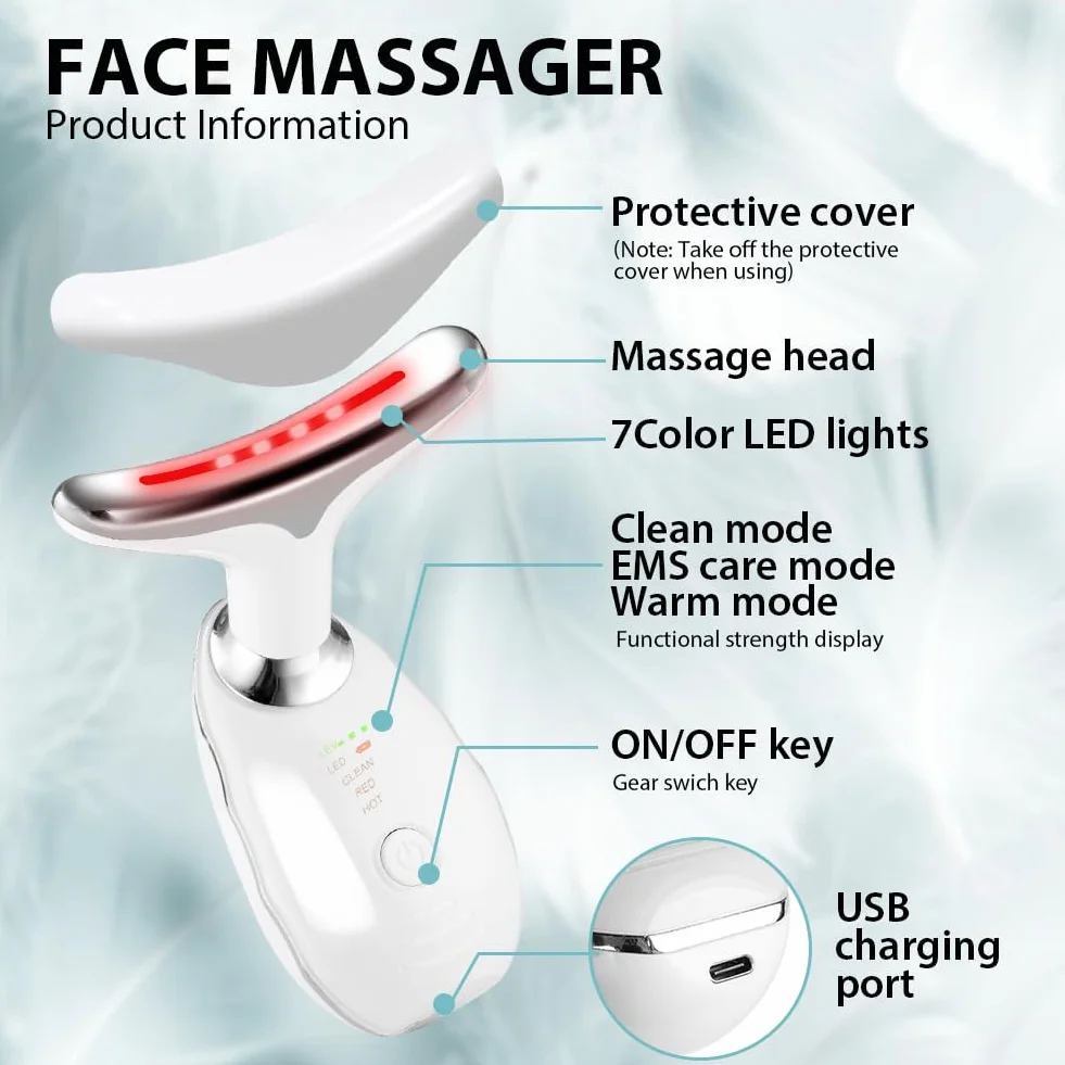 ACWOO Masajeador Facial, Masajeador Facial Eléctrico Antiarrugas, Masajeador de Belleza para Reafirmar la Piel para Rostro y Cuello, 45 ℃ Medidor de Belleza Facial, 3 Modos