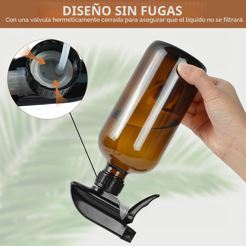 HOTUT Botella de spray de vidrio ámbar 500 ml 4 piezas kit anti-UV a prueba de fugas
