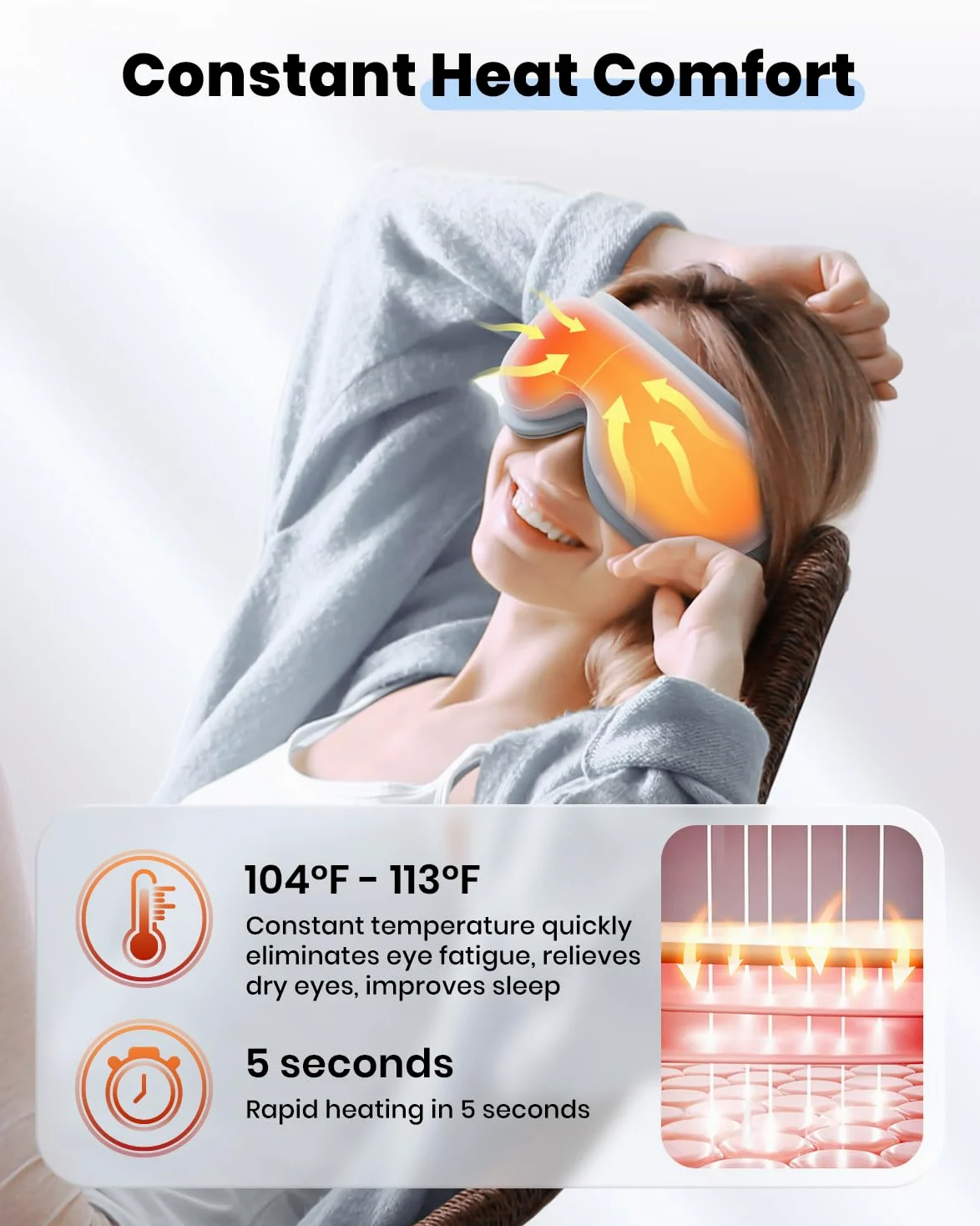 latumab Masajeador de ojos con calor, máscara de ojos calentada con música Bluetooth, masajeador facial, máscara para aliviar la migraña y el dolor de cabeza, sueño mejorado, regalos de cumpleaños