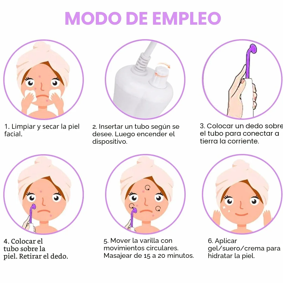 Alta Frecuencia Facial Aparato para Quitar Arrugas, Acné y Alopecia con 5 Electrodos