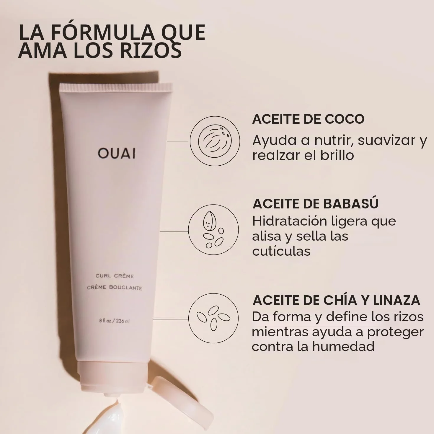 OUAI Curl Cream - Crema definidora de rizos para rizos hidratados y brillantes - Babassu y aceite de coco, aceite de linaza y semillas de chía - Productos para el cabello rizado sin parabenos