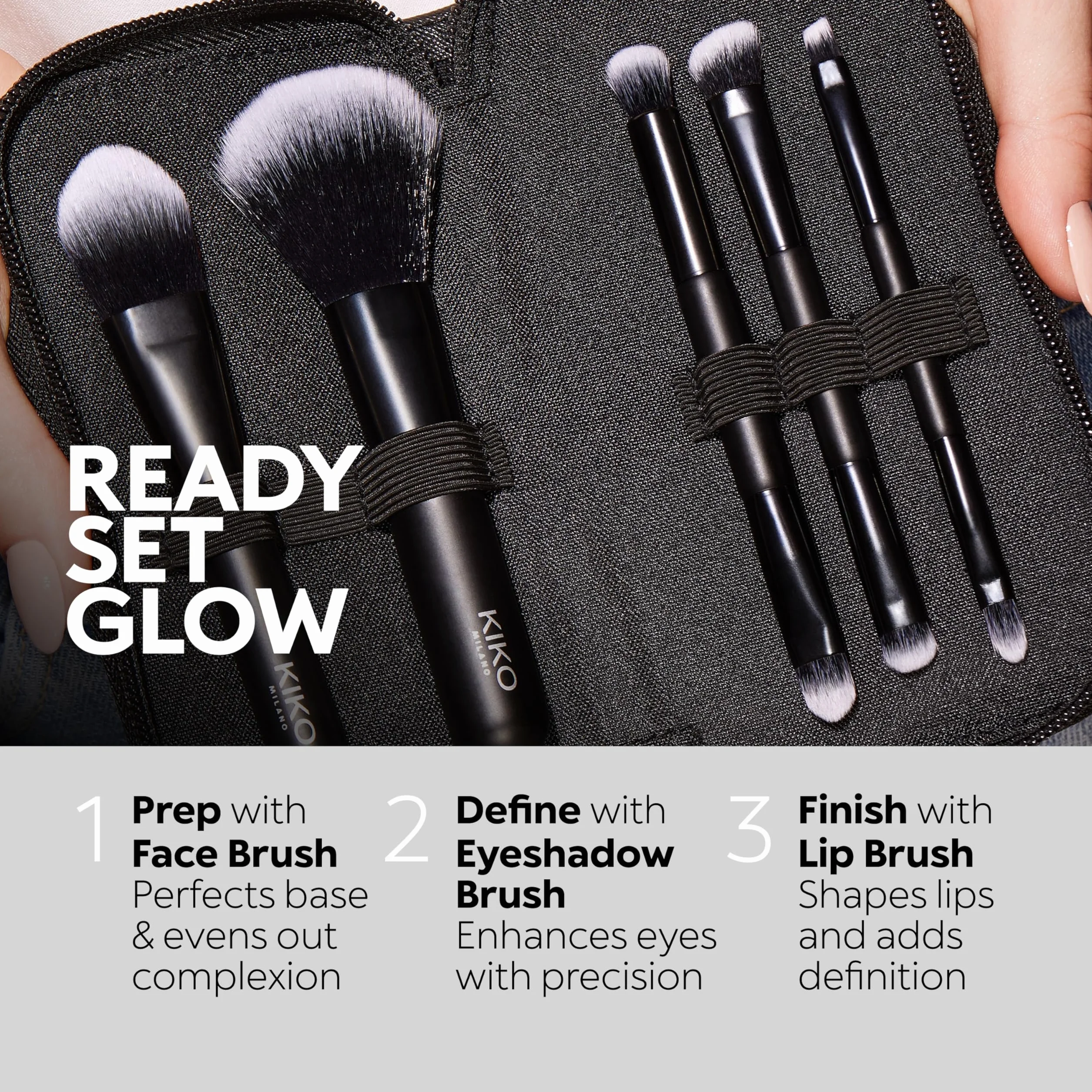 KIKO Milano Travel Brush Set Estuche de viaje 5 brochas profesionales