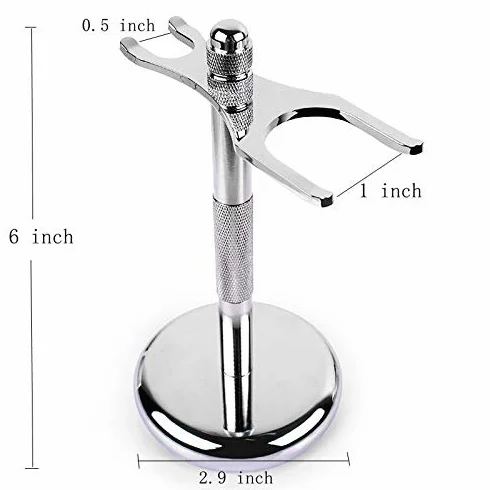 Soporte de maquinilla de afeitar práctico de acero inoxidable para hombre, soporte para cepillo de afeitar de pelo de tejón plateado masculino, juego de afeitado perfecto de moda