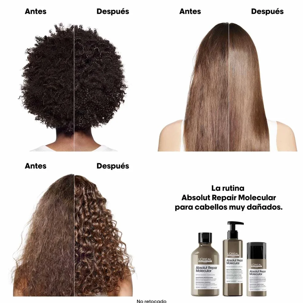 L’Oréal Professionnel, Tratamiento Molecular Instantáneo, Sérum Pelo Seco y Dañado con Aclarado, Sin Sulfatos, Repara Daños y Fortalece el Cabello, Fórmula Patentada, Absolut Repair Molecular, 250ml