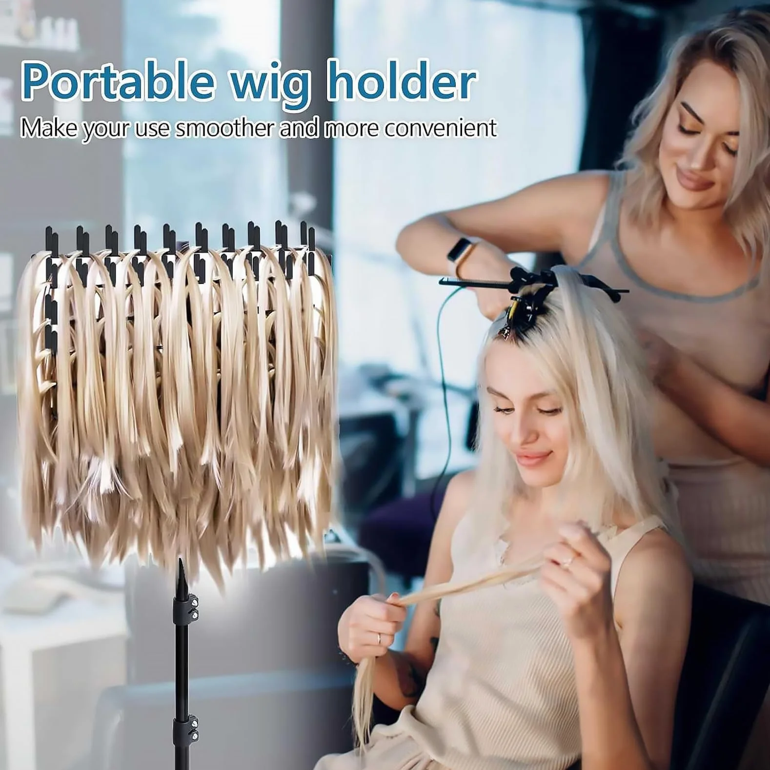 Soporte para extensiones de cabello de 144 pines, con 6 pinzas y 2 peines, soporte para extensiones de pelo para extensiones de pelo, altura ajustable y plegable, soporte para extensiones de