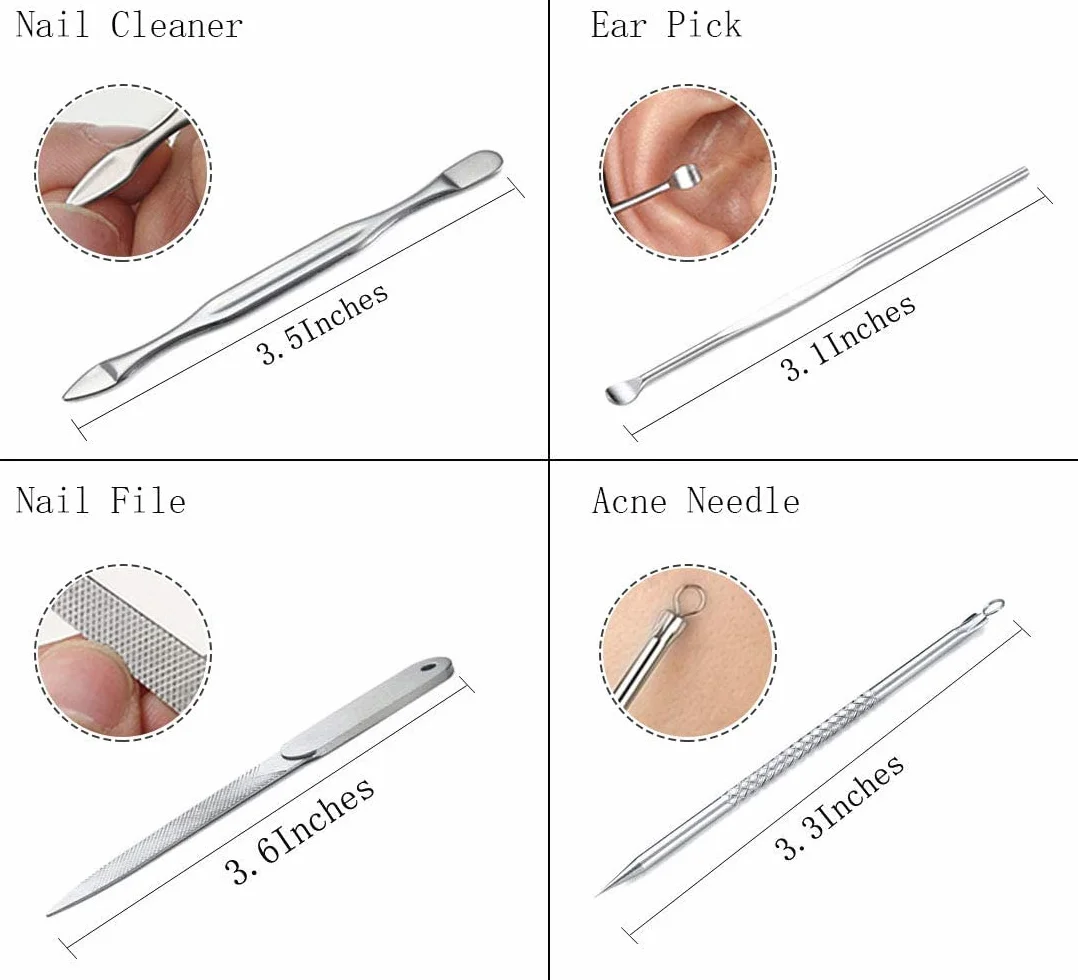 Keiby Citom Set Manicura y Pedicura Cortauñas Acero Inoxidable 12 Piezas Caja Rosa