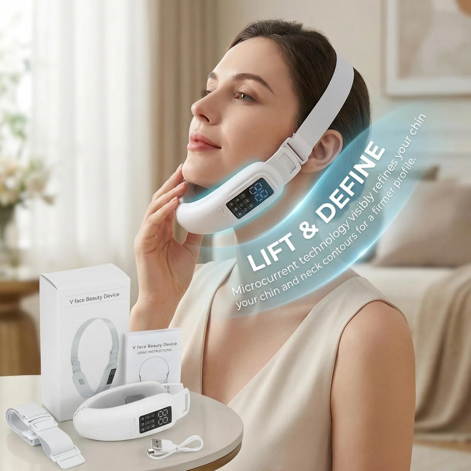 Vitala Dispositivo Facial V Lift Portátil 8 Modos 15 Niveles Masajeador Facial Moldeador