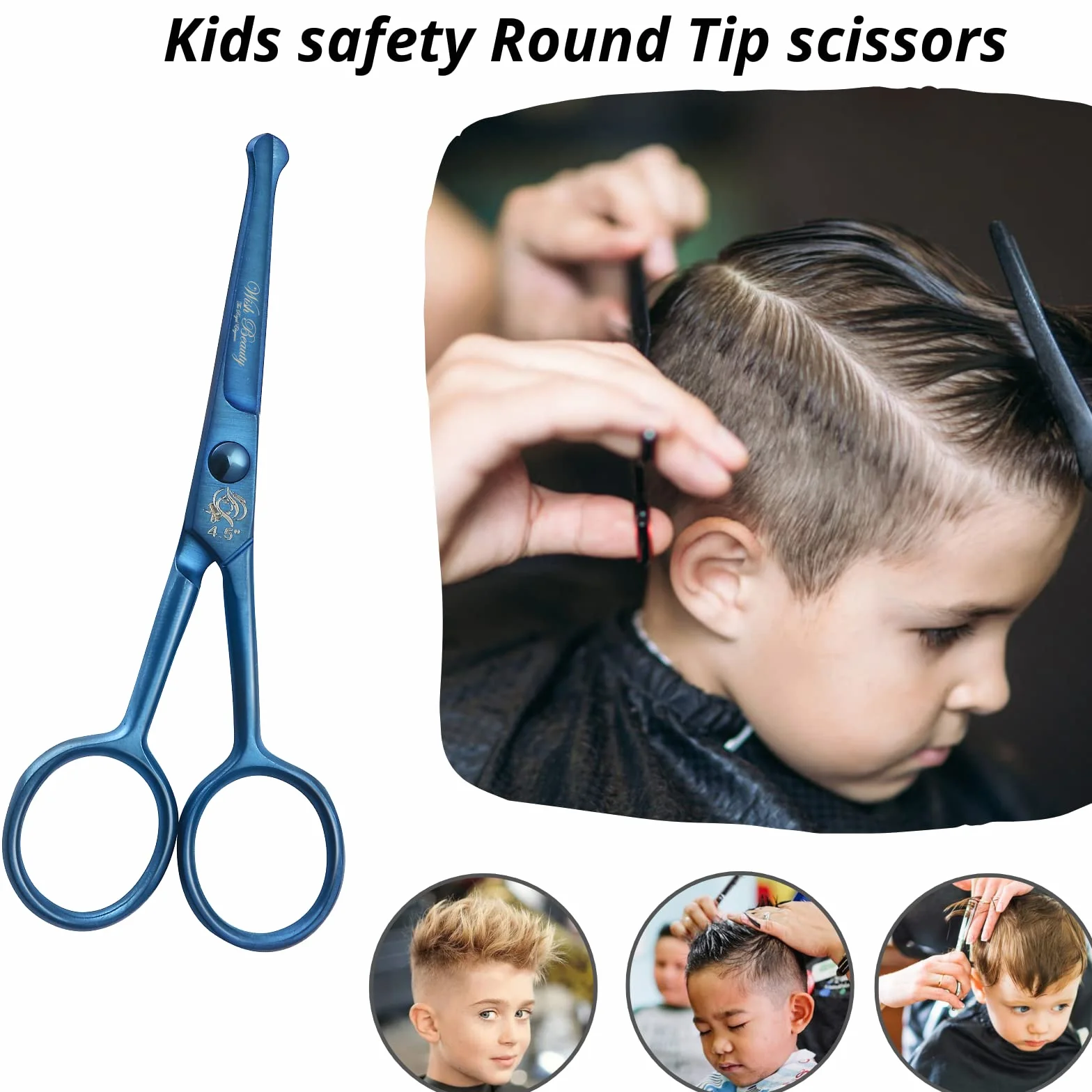 wishbeauty Tijeras de seguridad para niños punta redonda curvada 4.5 pulgadas azul