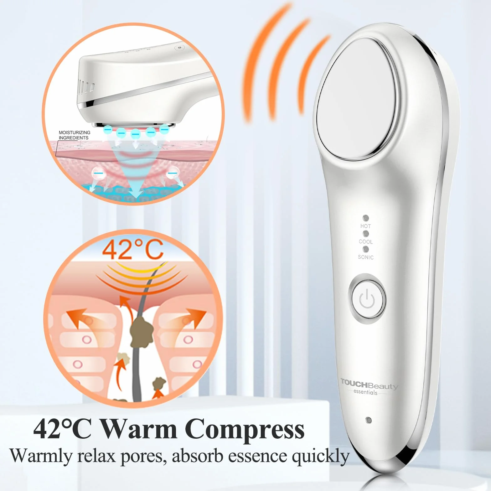 TOUCHBeauty Masajeador Facial Eléctrico 6°C & 42°C, Antiarrugas con Vibración Sónica