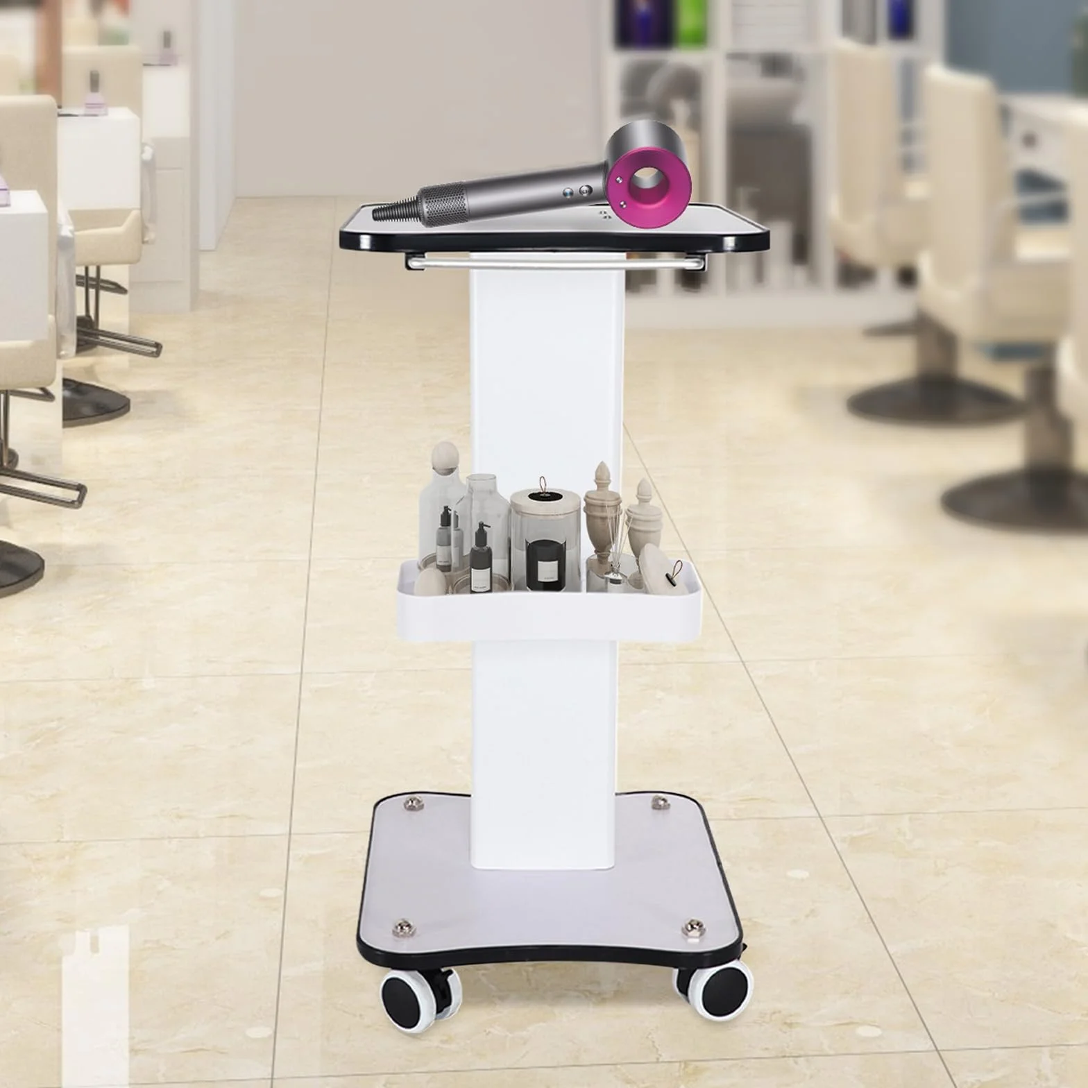 Carro de Almacenamiento de 3 Niveles para SPA y Salón de Belleza, Blanco, Estante Portátil