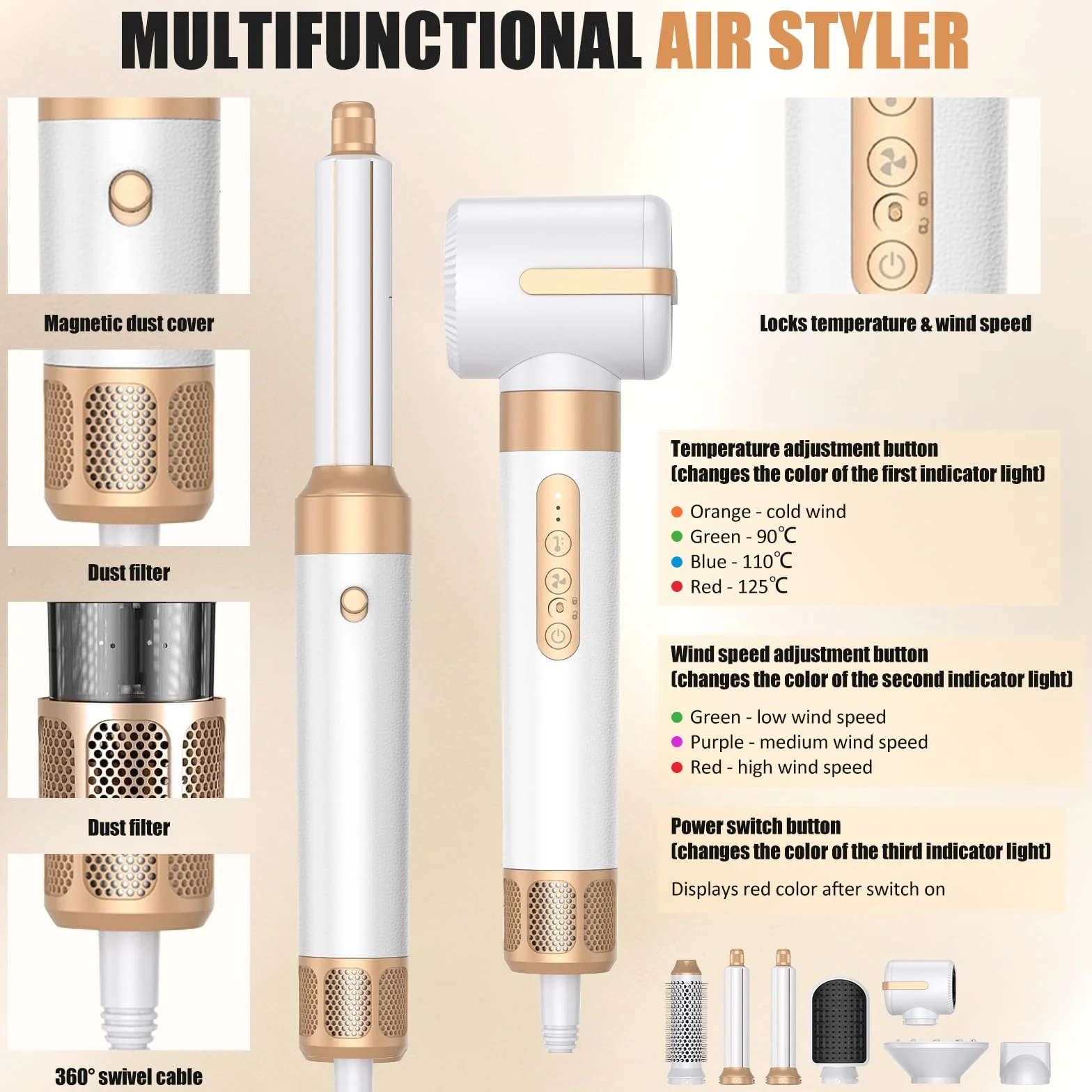 Cepillo Secador de Pelo Air Styler 7 en 1, Rizador Automático y Alisador Voluminizador