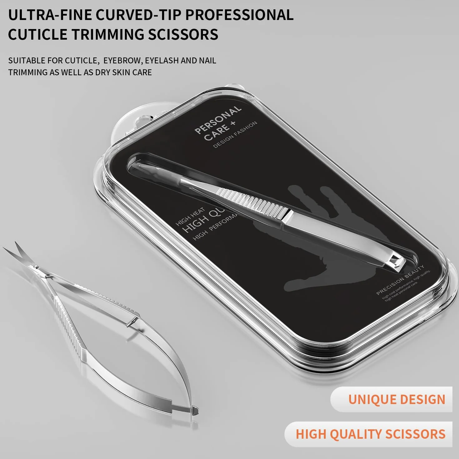 ZIZZON Tijeras para cutículas Punta puntiaguda extrafina curva Kit de aseo profesional para uñas