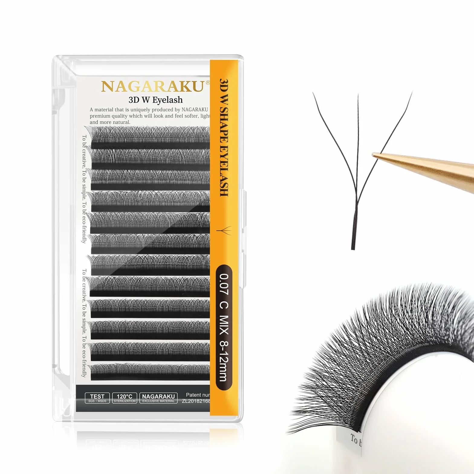 NAGARAKU 3D Pestañas W Ramo Prefabricado Hecho a mano Pestañas Postizas Naturales Volumen Rusas Clover Eyelash Cluster Negro 0.07mm C 8-12mm
