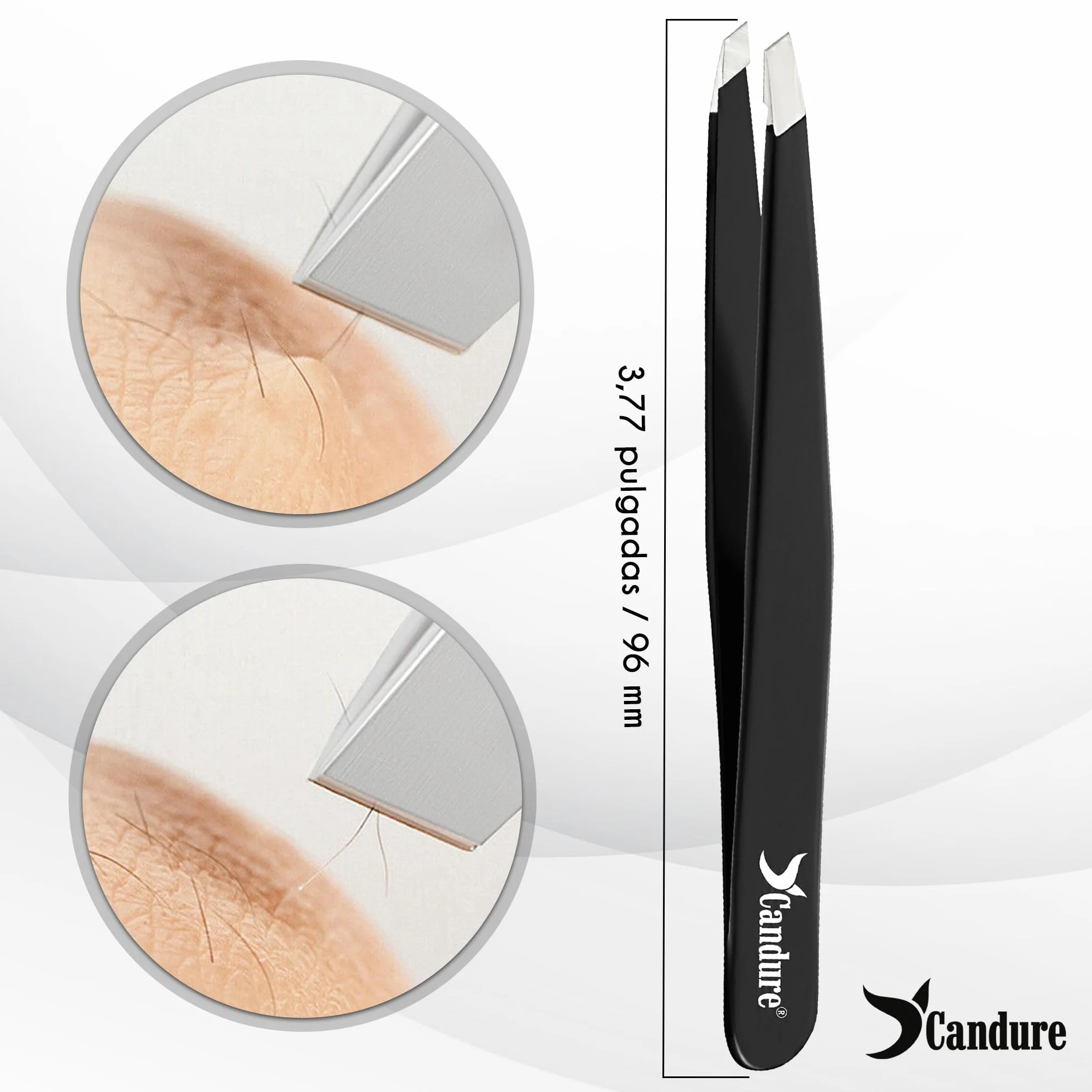 Candure Pinzas Depilar Acero Inoxidable Punta Oblicua para Cejas Vello Facial y Mentón