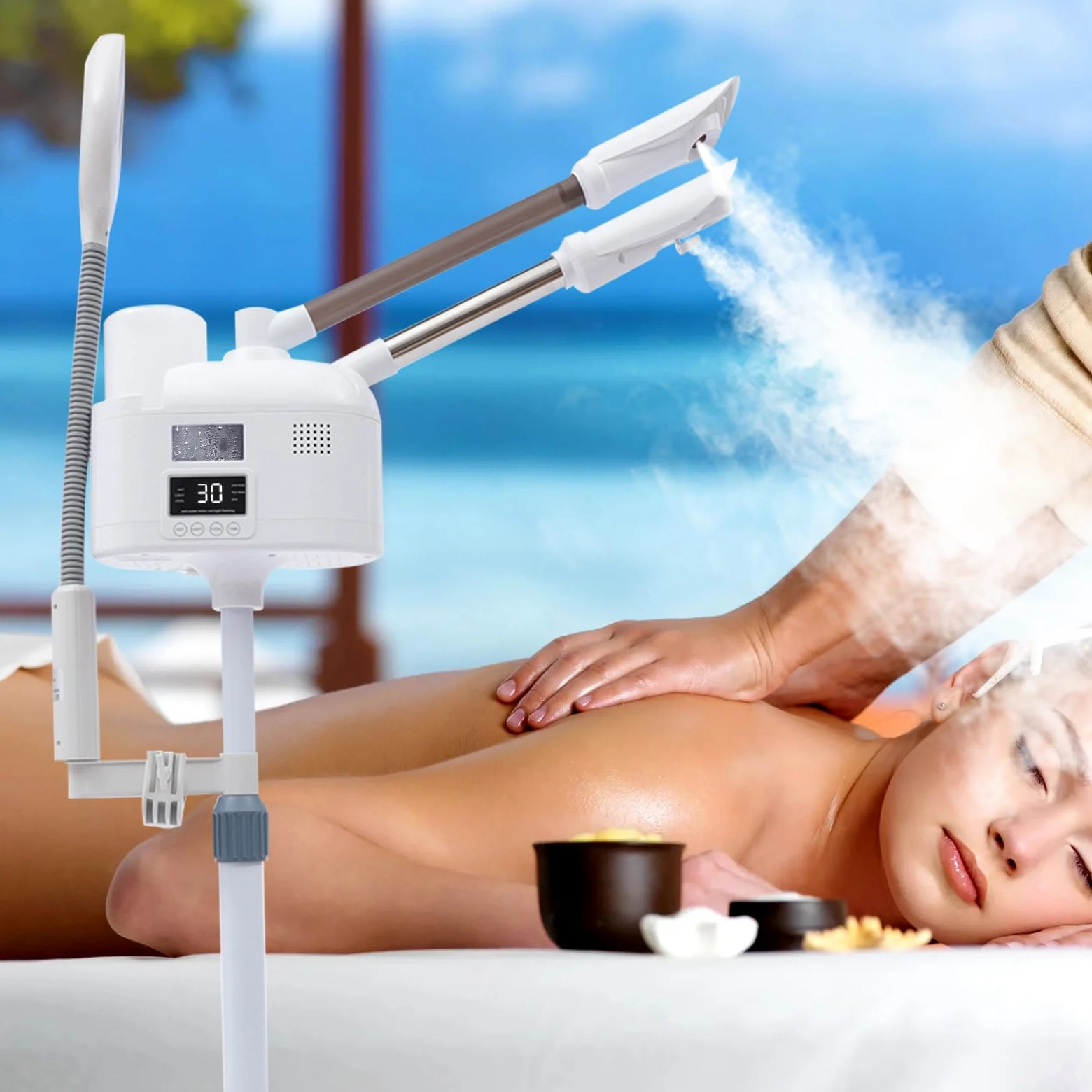 Vaporizador facial 3 en 1 Spa Salon Combi Vapozon, vaporizador de ozono, lámpara de lupa, humidificador, salón de belleza, sauna facial