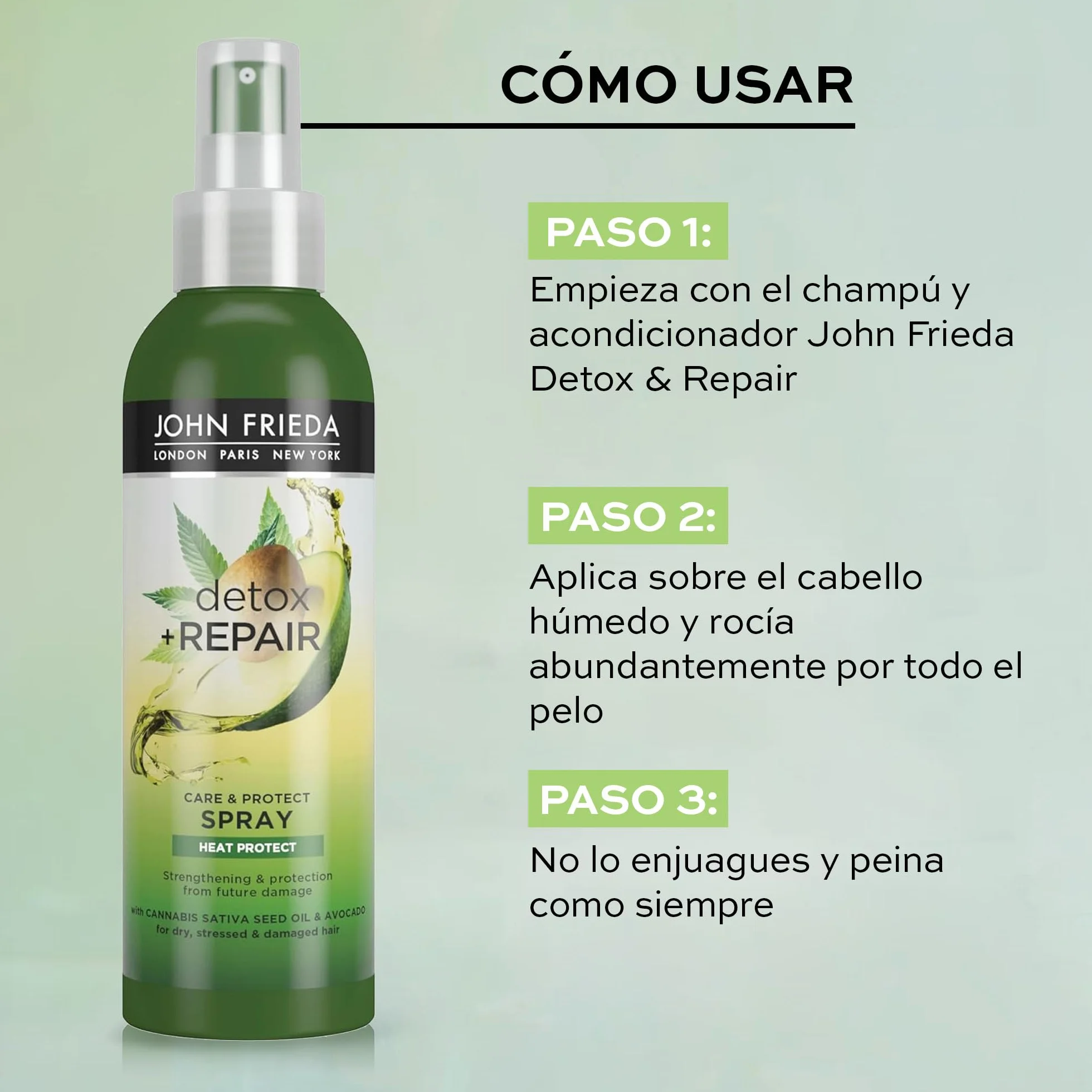 JOHN FRIEDA Spray Detox 200 ml Protector de Calor Reparador Cabello Dañado Seco