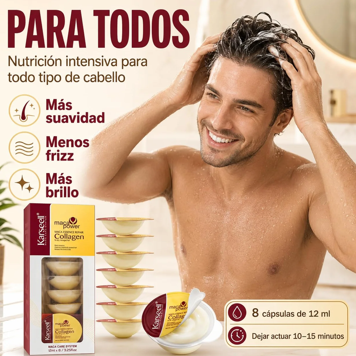 Karseell MACA CARE SYSTEM Mascarilla Capilar Colágeno Monodosis Reparación Intensa 12ml x 8