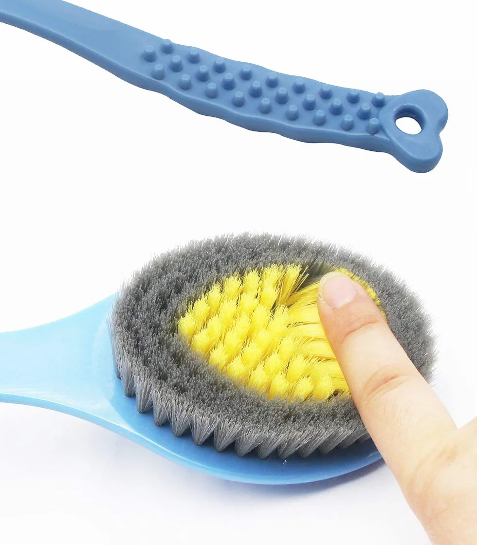 QiCheng&LYS Cepillo de Ducha de Mano con Mango Largo, Exfoliación Corporal, Azul