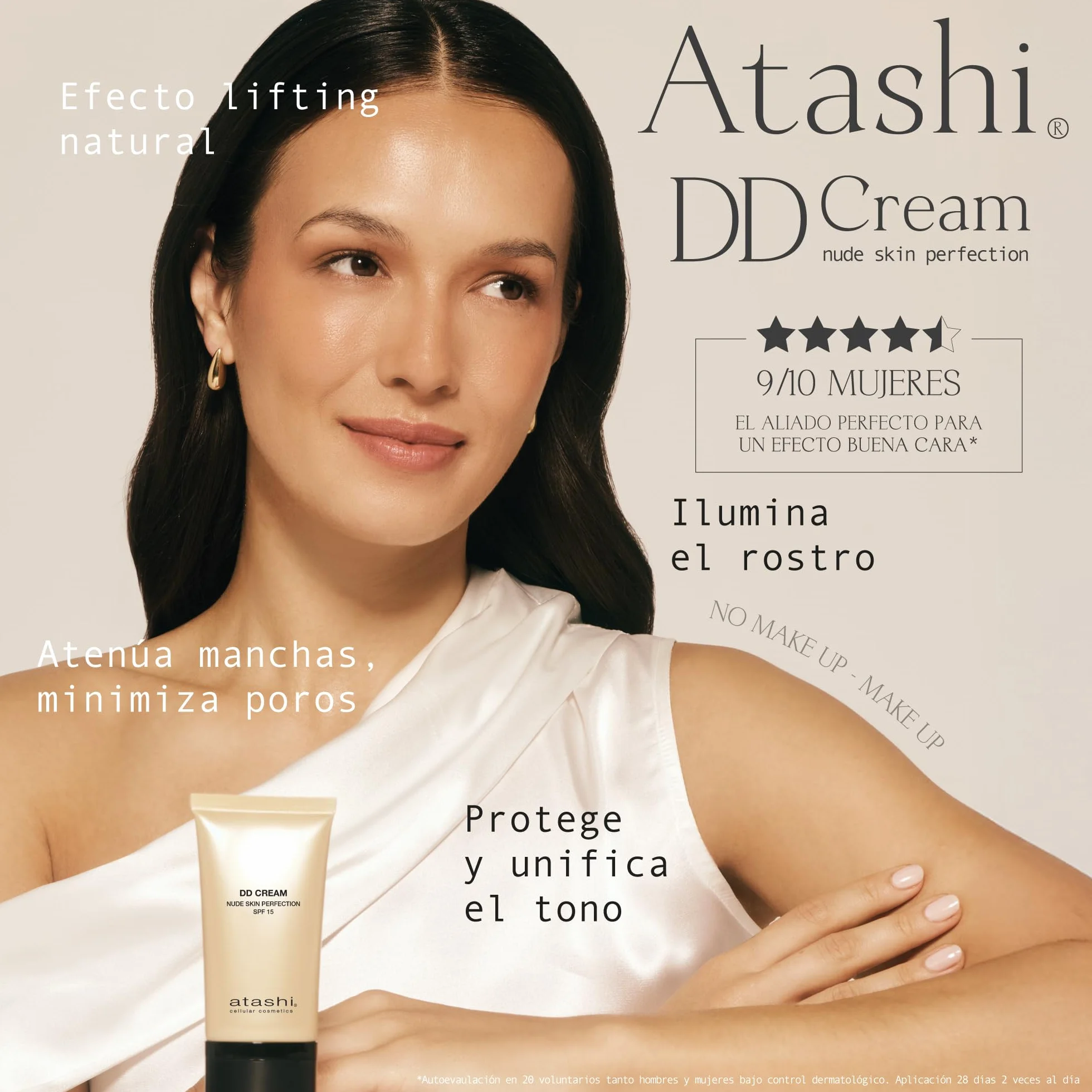 Atashi DD Cream Antiedad SPF 15 8 en 1 Crema Hidratante Antiarrugas con Color Retinol 50 mL