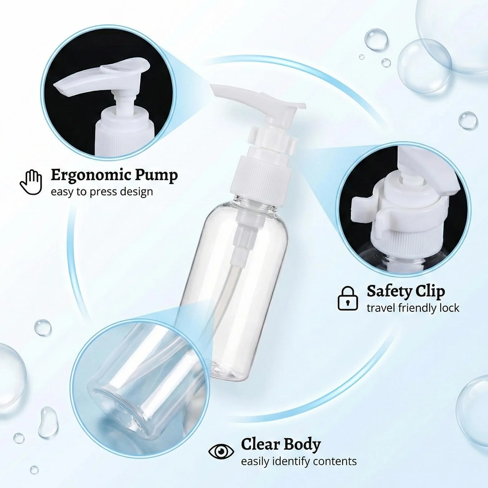 Botellas con Bomba Transparente 30 ml Paquete de 4 - Botellas de Viaje Plástico, Dispensador de Loción para Cosméticos