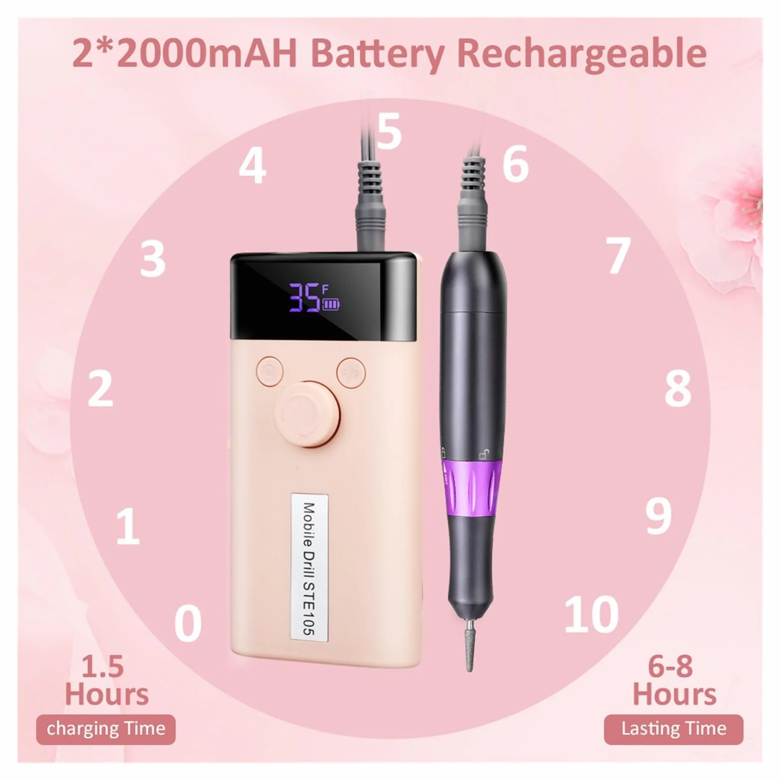 Torno para Uñas Taladro de uñas de 35000RPM con Pantalla LCD, lijadora de uñas eléctrica Profesional for Juego de Herramientas de fresado de manicura
