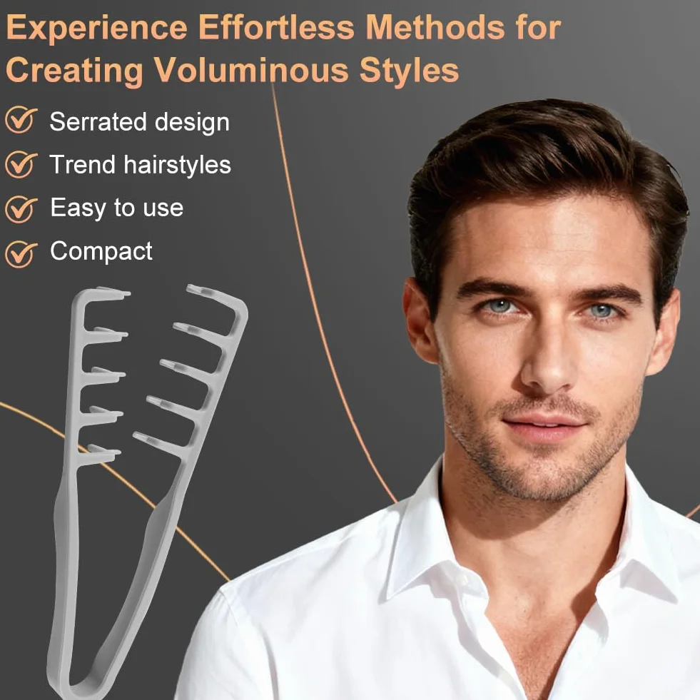 Peine Texturizador de Dientes Anchos para Volumen Raíces Hombres Mujeres Cabello Liso Rizado Gris