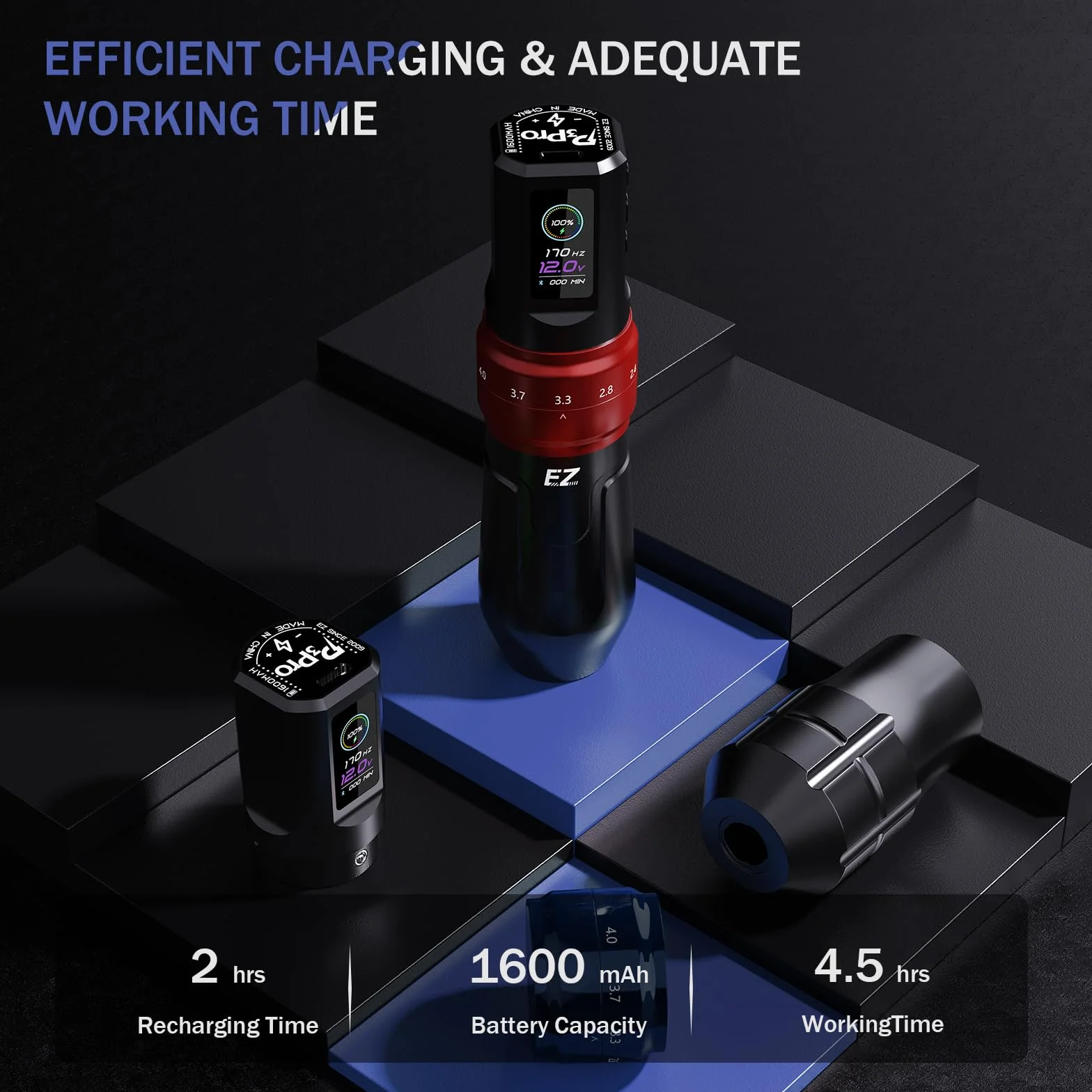 EZ Maquina Tatuar - 6 Strokes 2.0, 2.4, 2.8, 3.3, 3.7, 4.2mm Bluetooth Máquina de Tatuar Inalámbrica con Pantalla Digital OLED Batería de 1600 mAh Tattoo Gun (P3 Pro Negro Brillante)