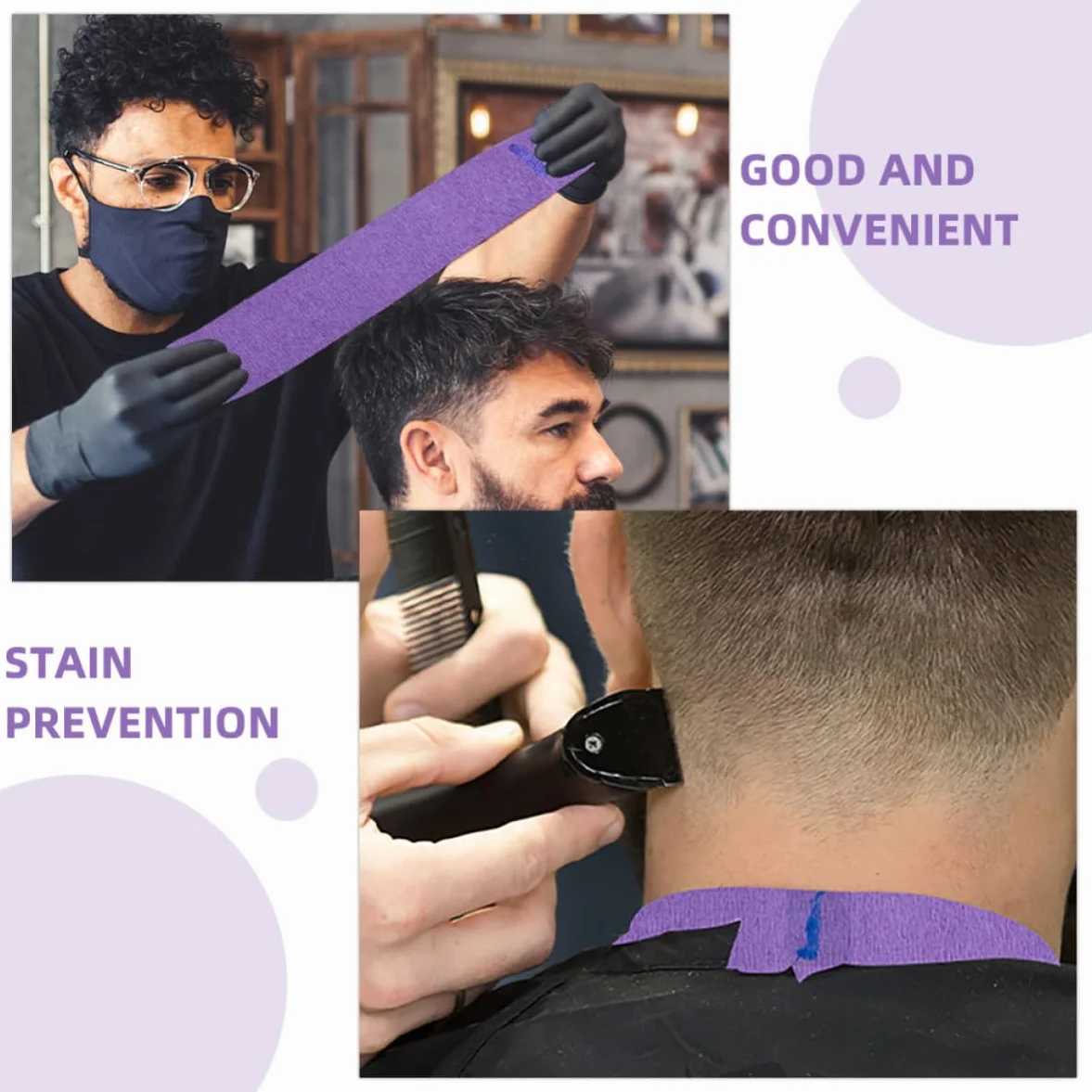 Rollo de Tiras de Papel Crepé Desechables Cuello Protección Antimancha Corte Cabello Peluquería Profesional