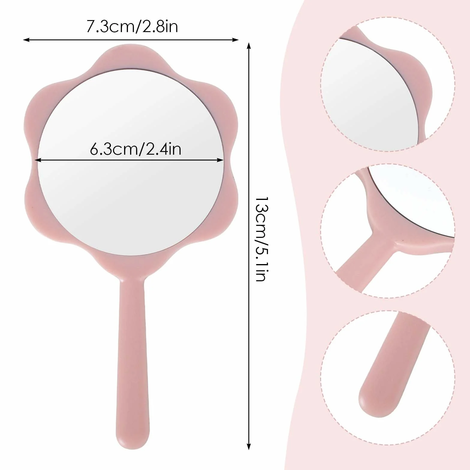 Espejo de mano flor con asa para maquillaje y peinado portátil rosa