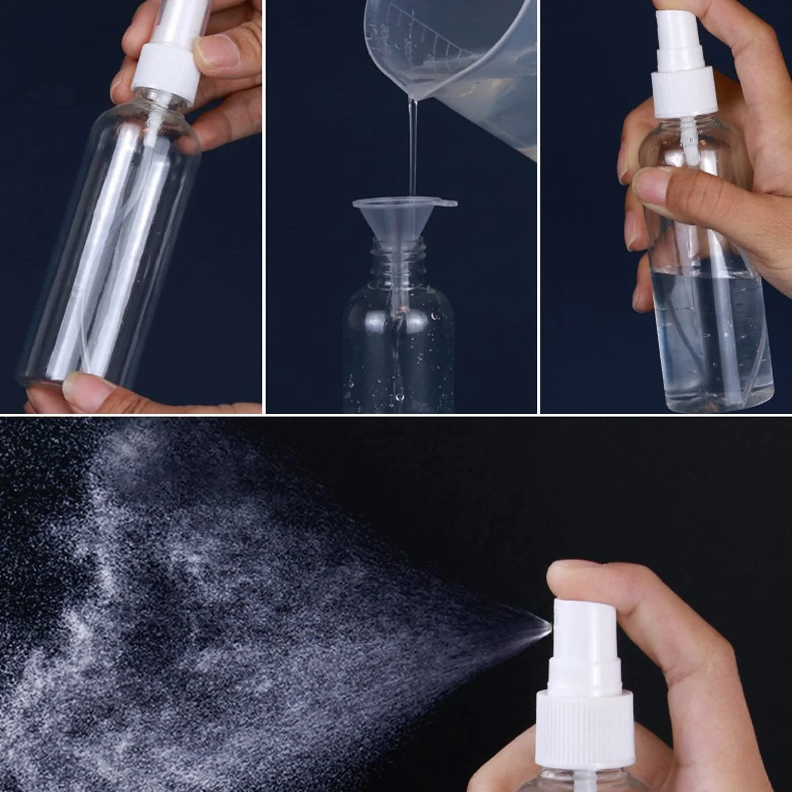 Botella de Spray Plástico PET 200ml Vacías Transparentes con Bomba Atomizador para Perfume Viaje