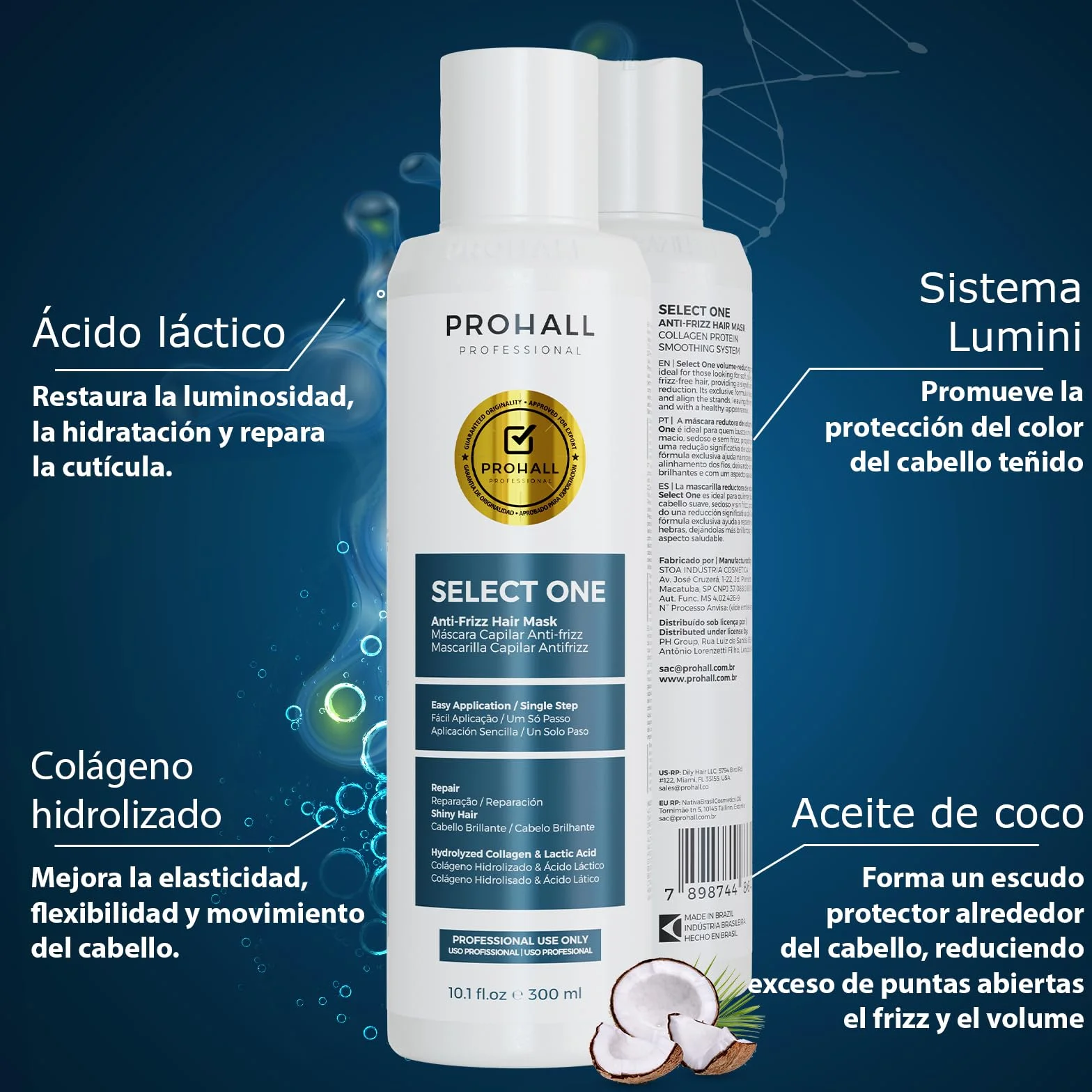 Prohall Professional Keratina Alisar el Cabello Tratamiento Alisado Brasileño Sin Formol 300ML 10.1Oz