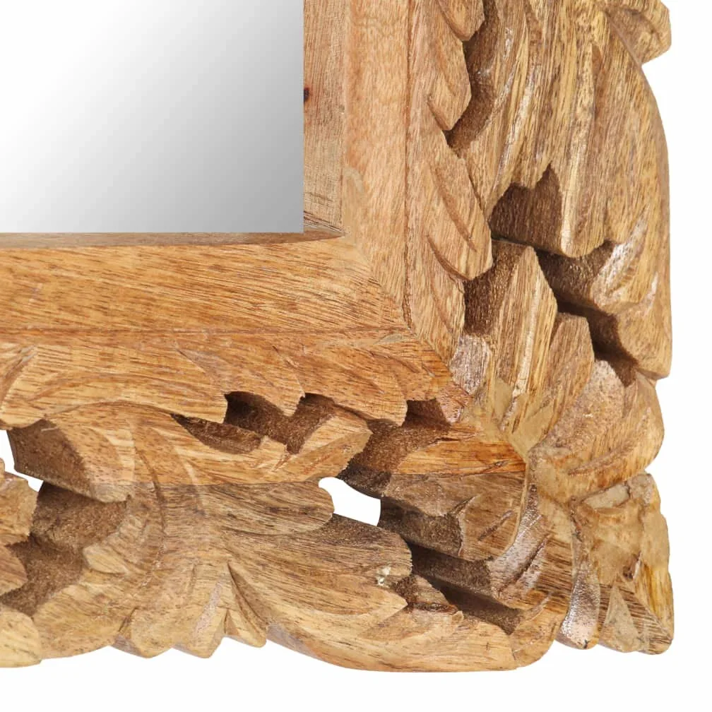 Espejo tallado a mano marrón de madera maciza de mango 80 x 50 cm con acabado natural para salón, baño, pasillo, decoración, cosméticos, maquillaje, cuerpo entero