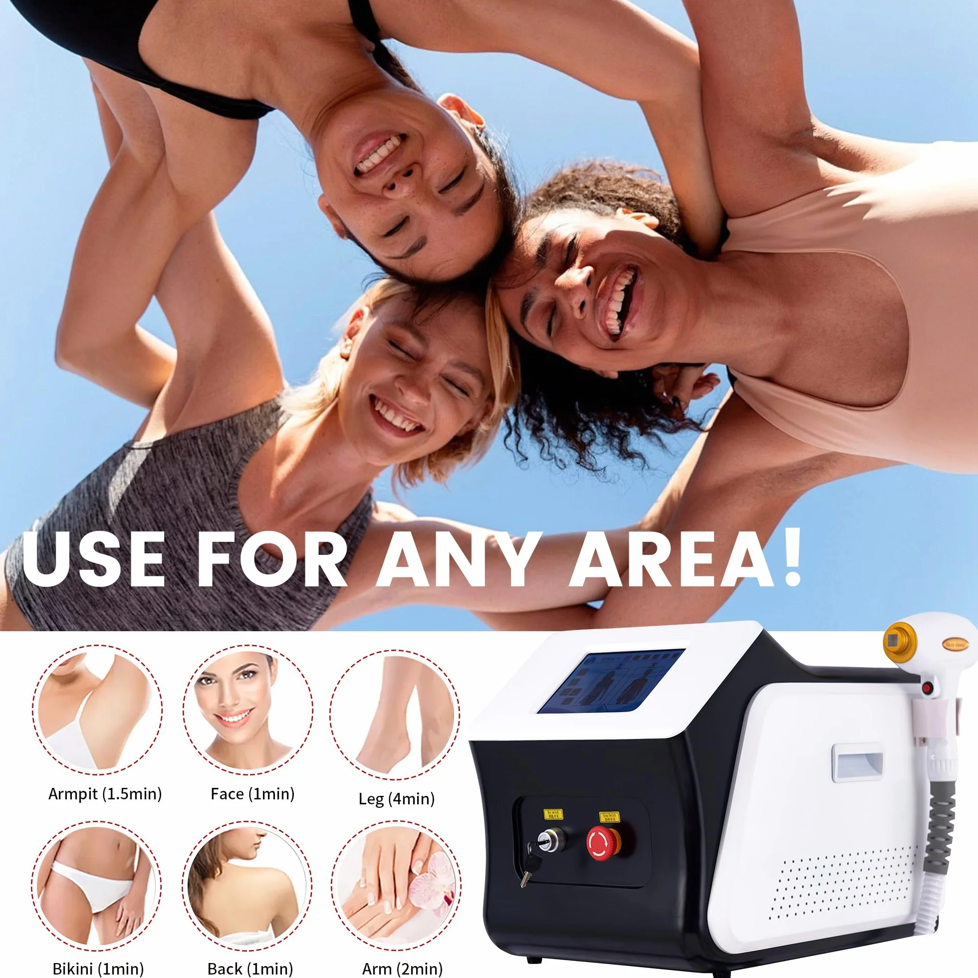 Depilación láser de diodo de 808 nm con 3 longitudes de onda | Piel suave, apto para rostro y cuerpo, 3 piezas de mano intercambiables, ideal para el hogar y salones de belleza