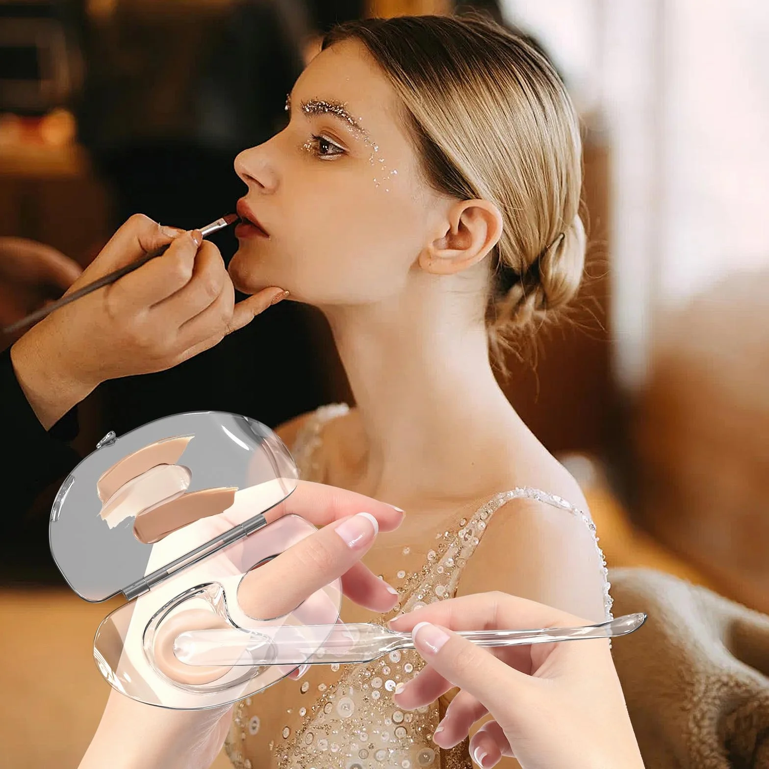 Simpeak Paleta de Maquillaje 3 en 1 con Base y Lápiz Labial, Disco de Almacenamiento para Sombras