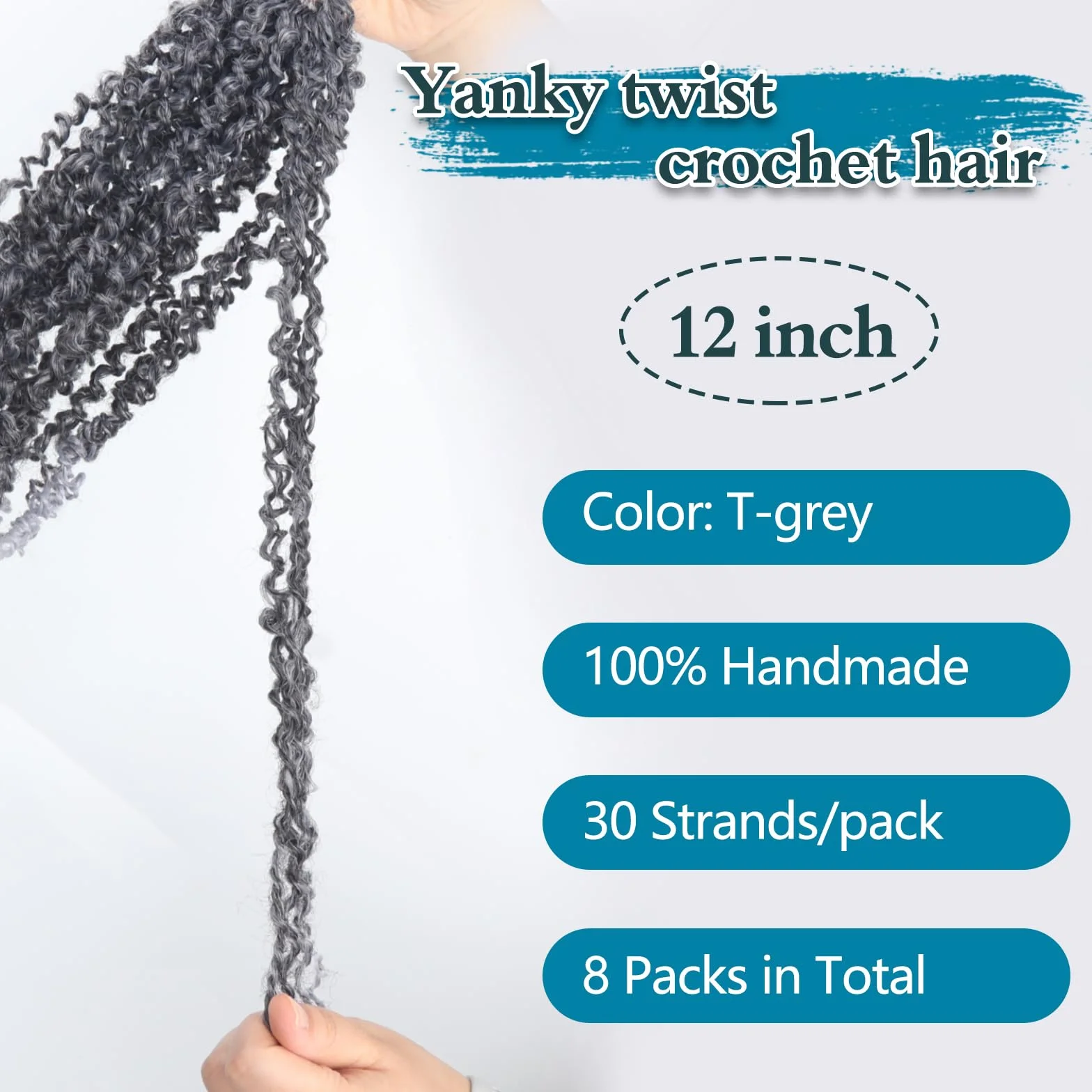 Yebo Yanky Crochet Braids Rizado 12 Pulgadas - 8 Paquetes 240 Mechas, Pelo de Fibra Química, Estilo Pasión Twist Afro, Trenzado Fácil(12inch Tgrey)