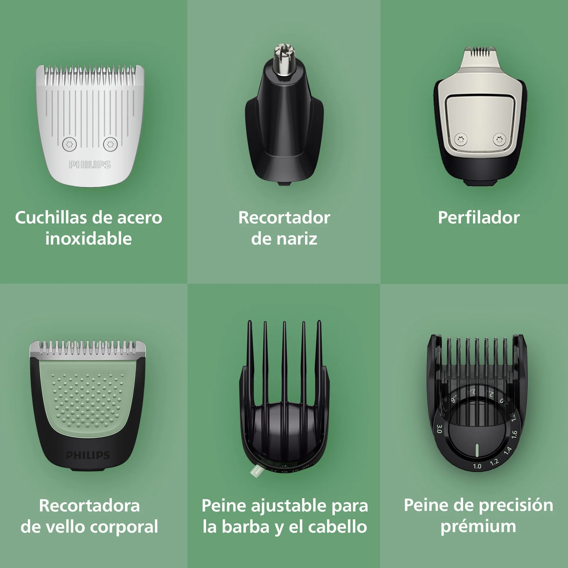 Philips Recortadora todo en uno de 17 en 1 Serie 7000 - Afeitadora y cortapelos hombre para rostro, cabeza y cuerpo, cuchillas de acero autoafilables, 26 longitudes, recargable, MG7961/15