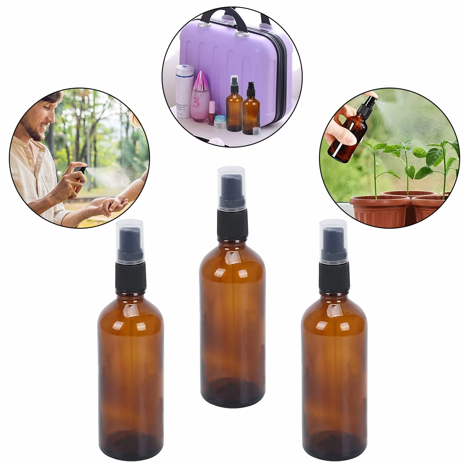 Bote Spray Pulverizador Cristal 100ml, Botellas de Vidrio Ámbar Vacías para Aceite Esencial, Aromaterapia