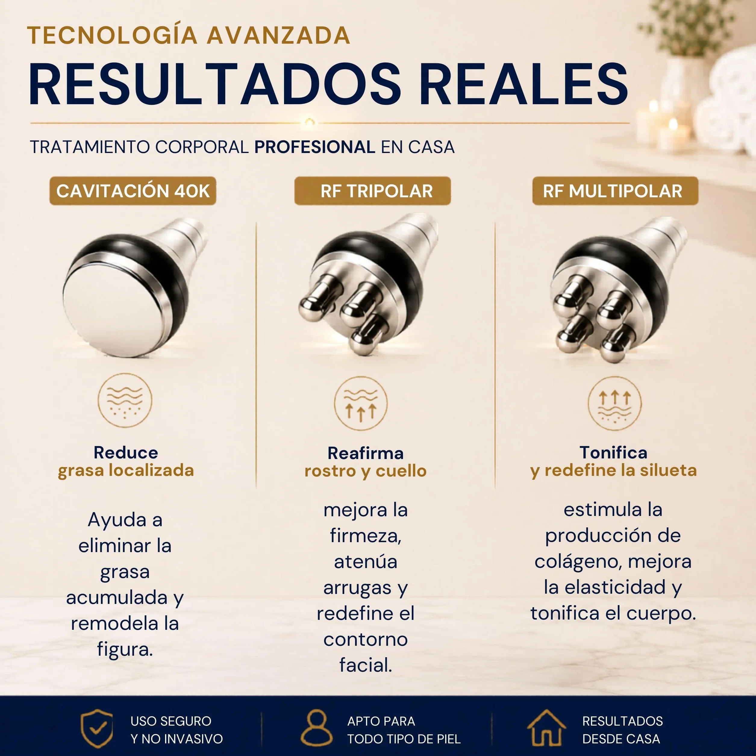 Radiofrecuencia Facial y Corporal 3 en 1 - Aparato de Cavitacion y Masajeador Profesional - Maquina 40 Khz 3 Cabezales