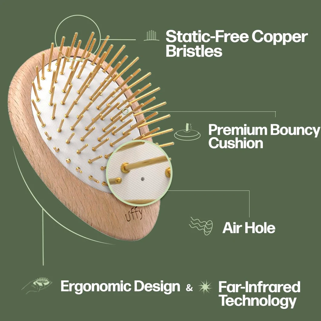 Uffy Acubrusher - Cepillo de pelo Gua Sha chapado en oro de 24 quilates, masajeador ergonómico del cuero cabelludo para la caspa y el crecimiento del cabello, adecuado para todo tipo de cabello